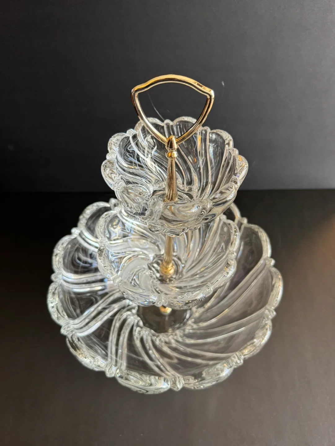 Three-Tiered Crystal Serving Stand with Gold Accents image indicator(3)