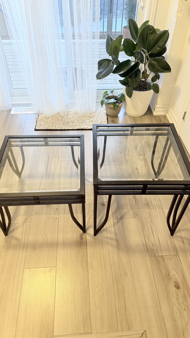 Pair of Glass Top Tables - photo 2