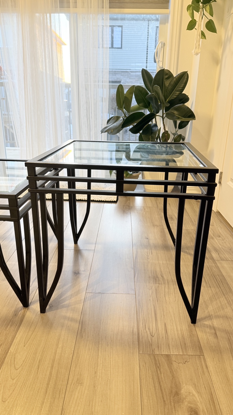Pair of Glass Top Tables - photo 3