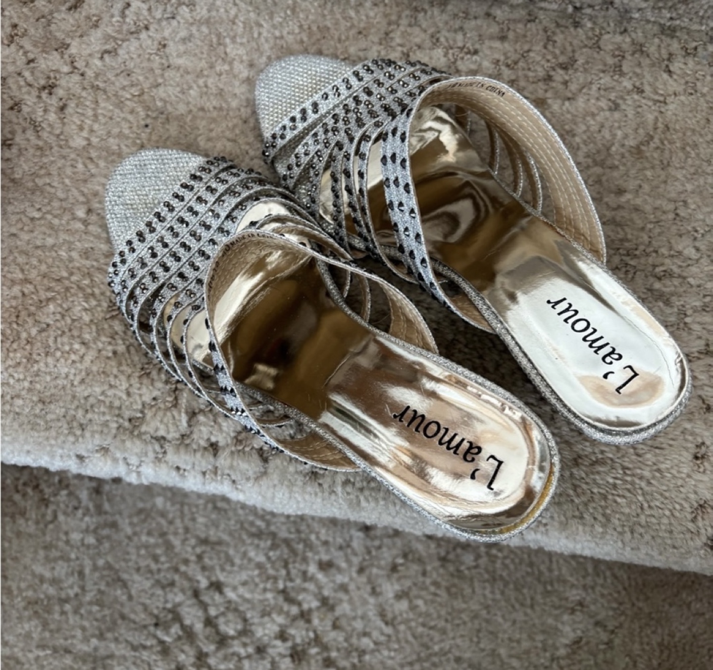 L'Amour Silver Glitter Wedge Sandals