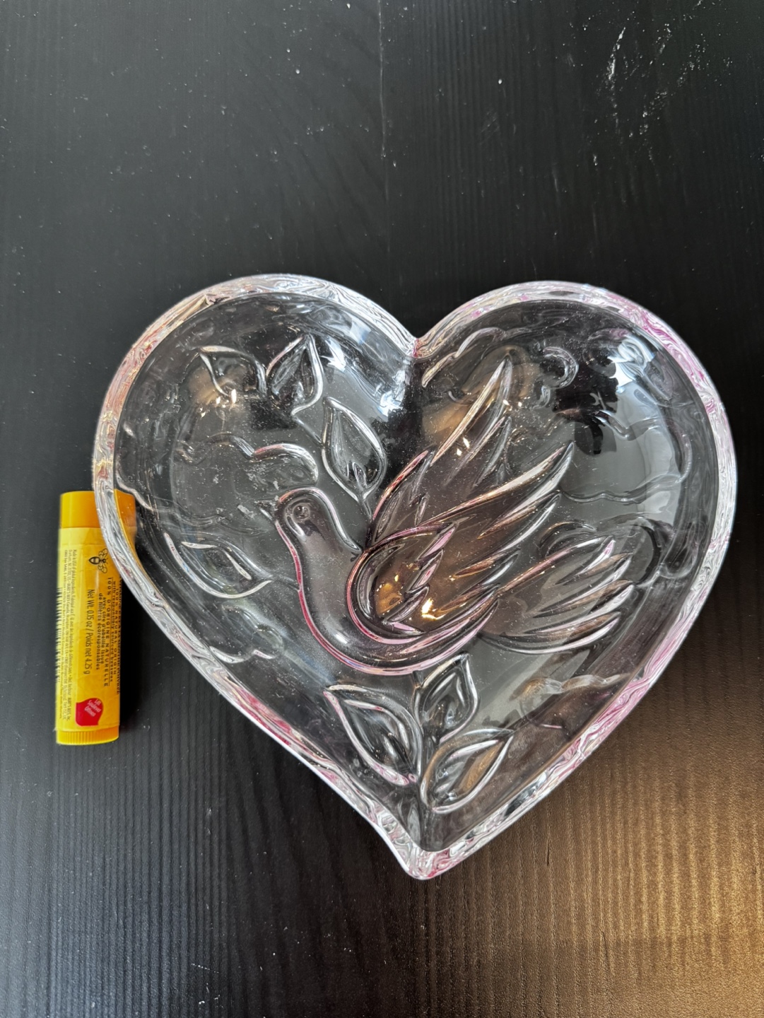 Heart-Shaped Glass Dish with Dove Design