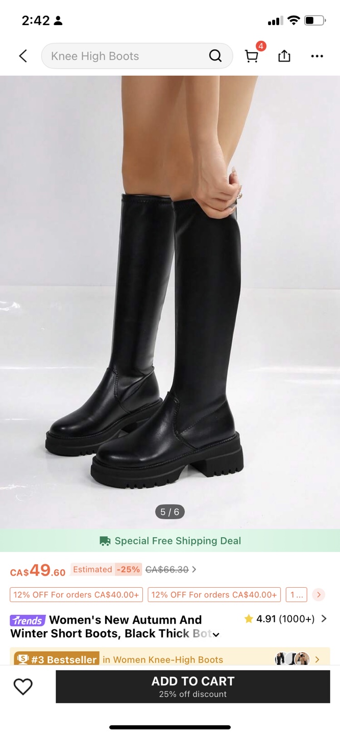 Women's Black Knee-High Boots with Thick Bottoms - photo 4