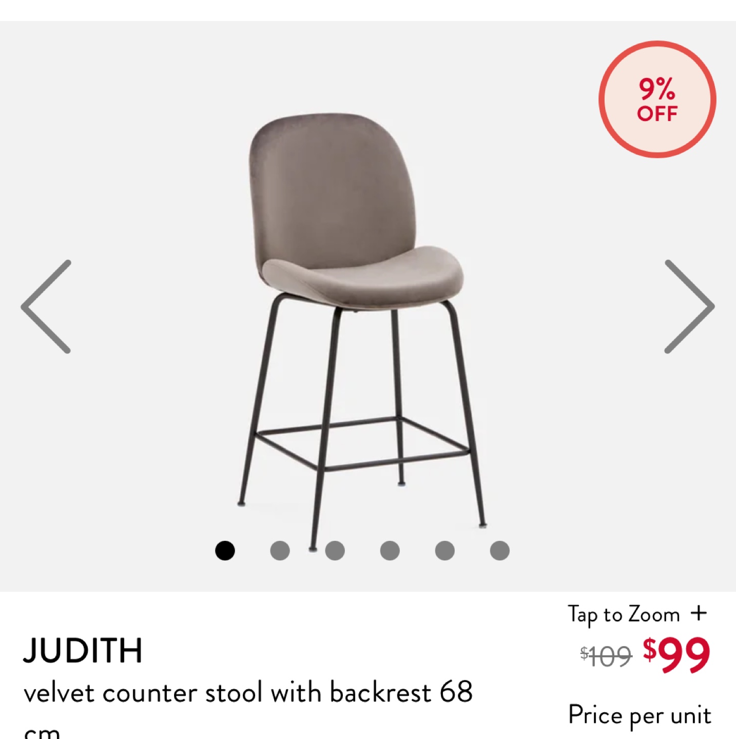 Judith Velvet Counter Stool with Backrest - photo 3