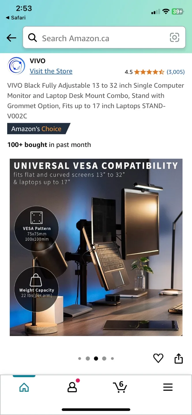 VIVO Black Fully Adjustable Monitor and Laptop Desk Mount image indicator(4)