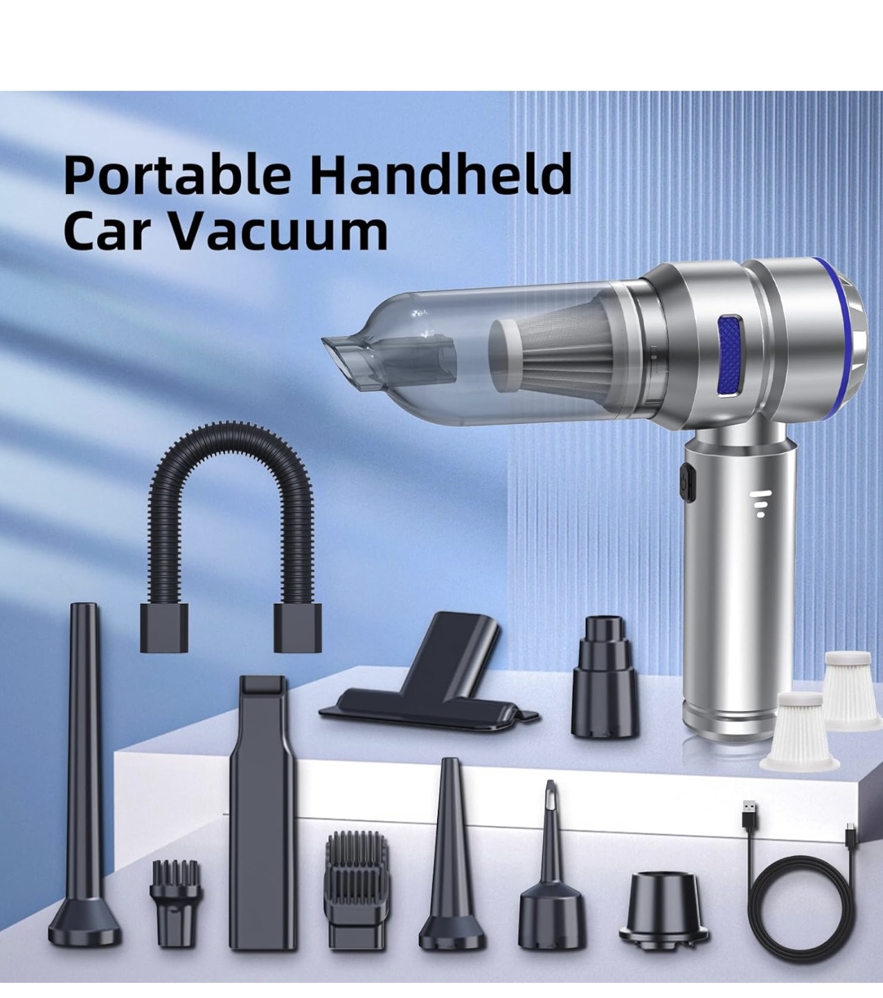 Portable Handheld Car Vacuum Cleaner with Multiple Attachments - photo 2