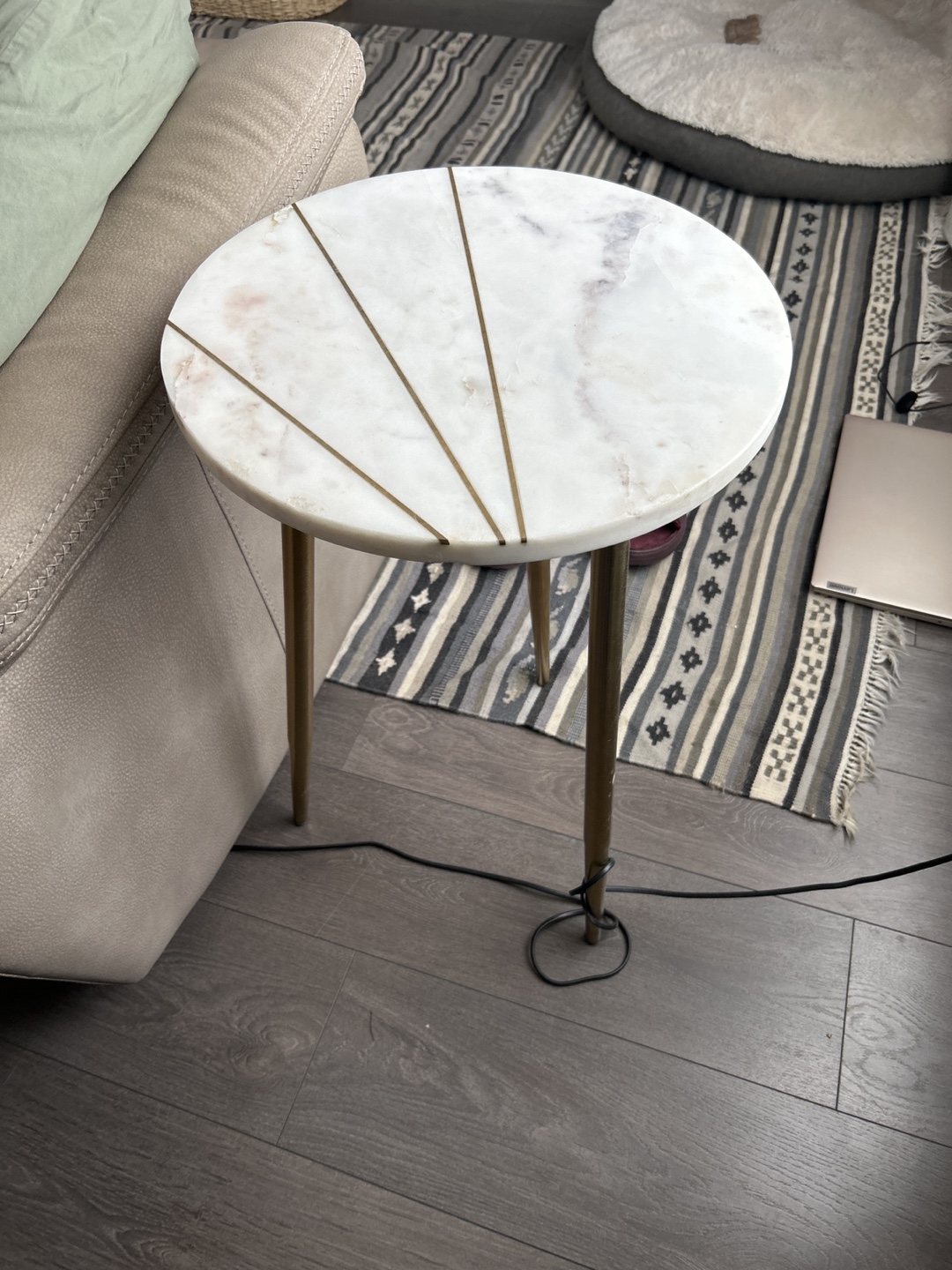 Round Marble Side Table with Gold Legs