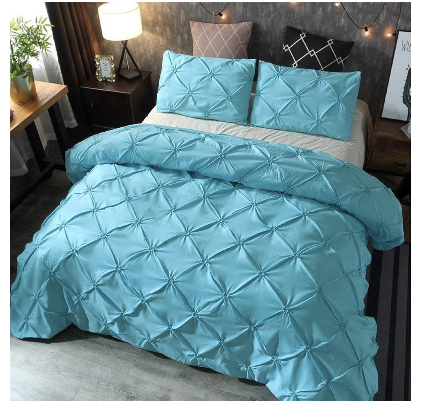 Teal Tufted Duvet Cover Set - Queen