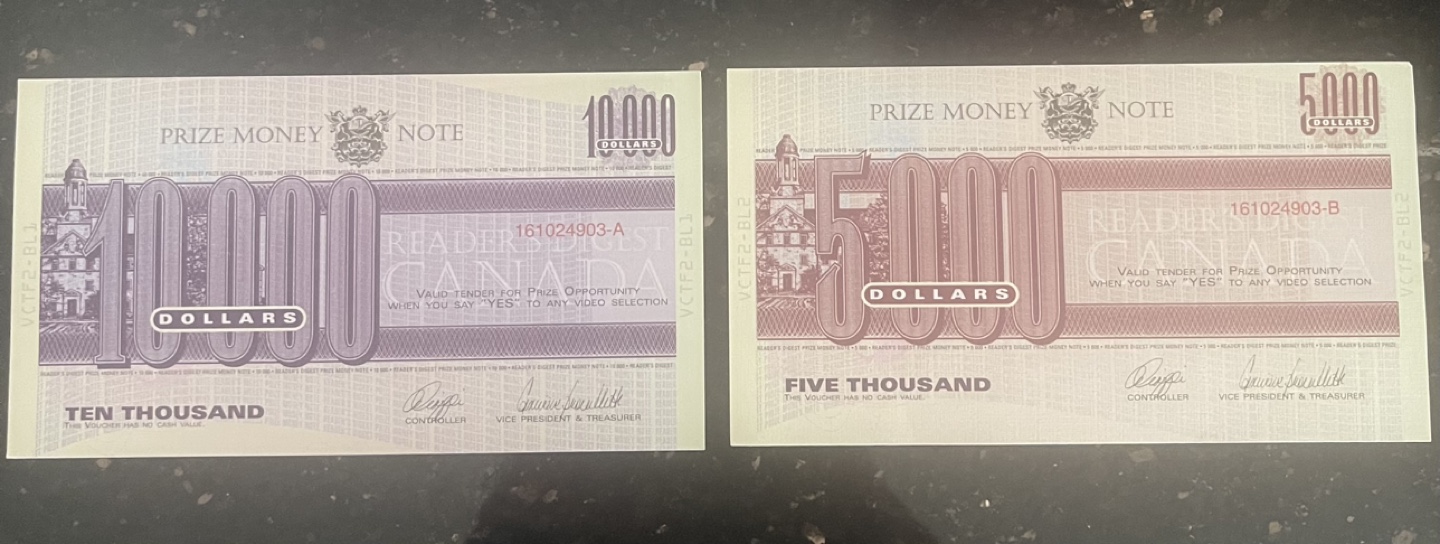 Antique prize, money notes