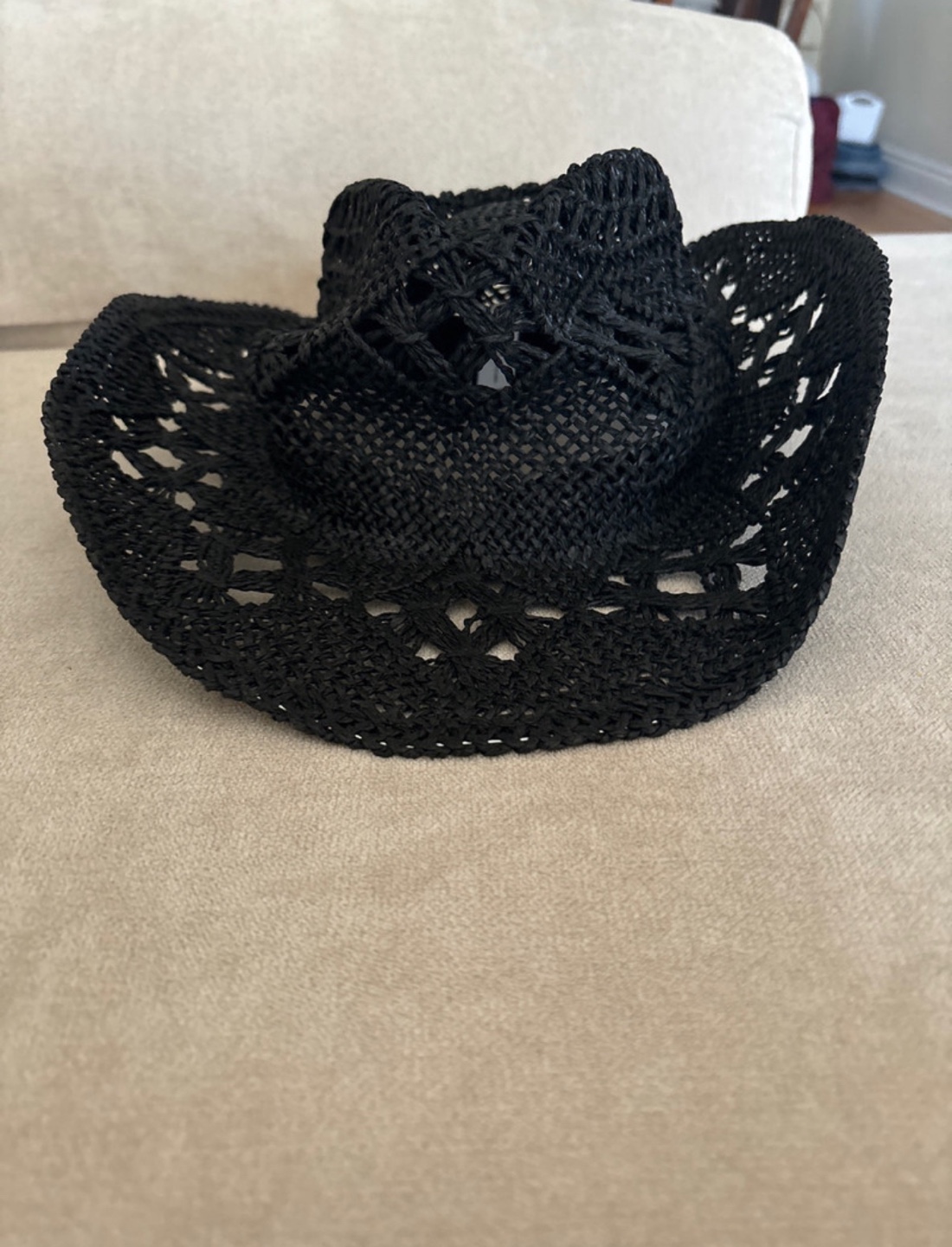Black Crochet Straw Cowboy Hat - photo 2