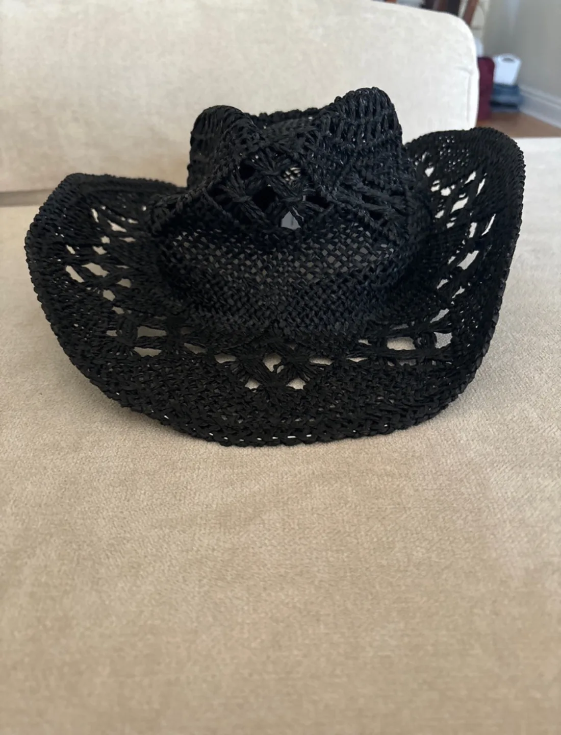 Black Crochet Straw Cowboy Hat image indicator(2)