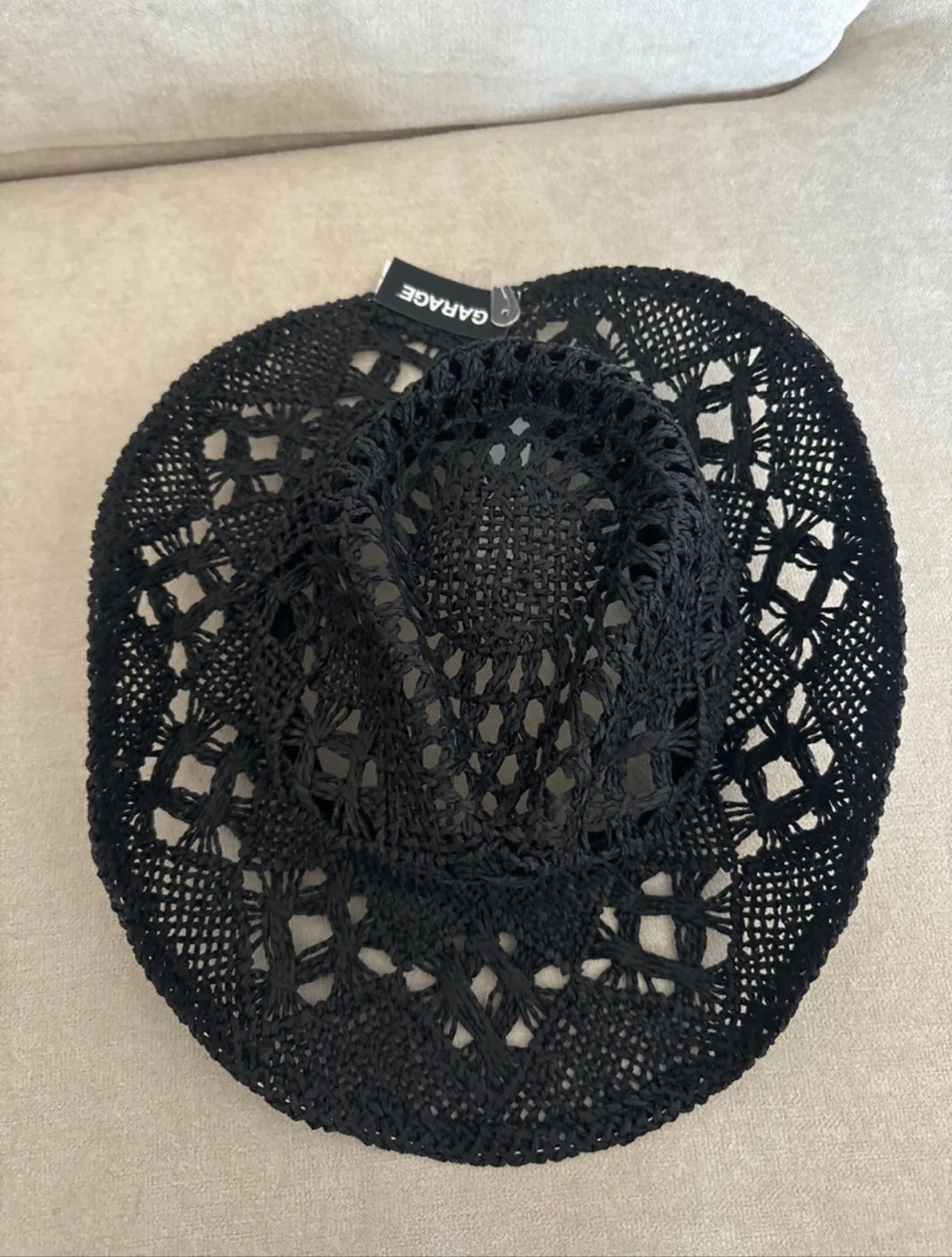 Black Crochet Straw Cowboy Hat thumbnail
