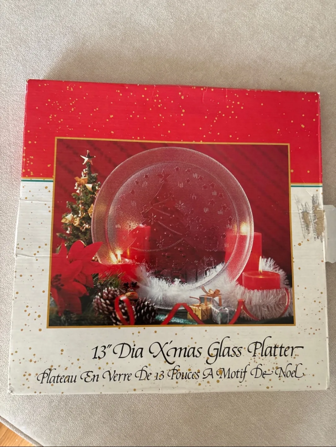 Vintage 13" Dia Xmas Glass Platter image indicator(3)
