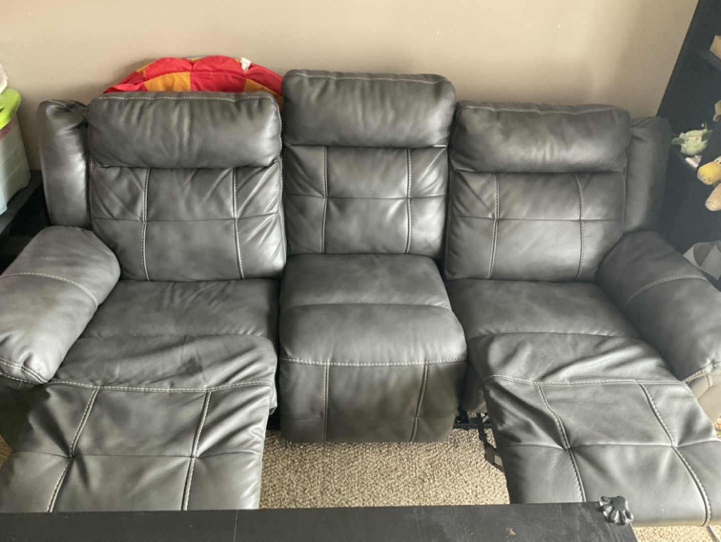 Reclining Sofa - Dark Grey Leatherette