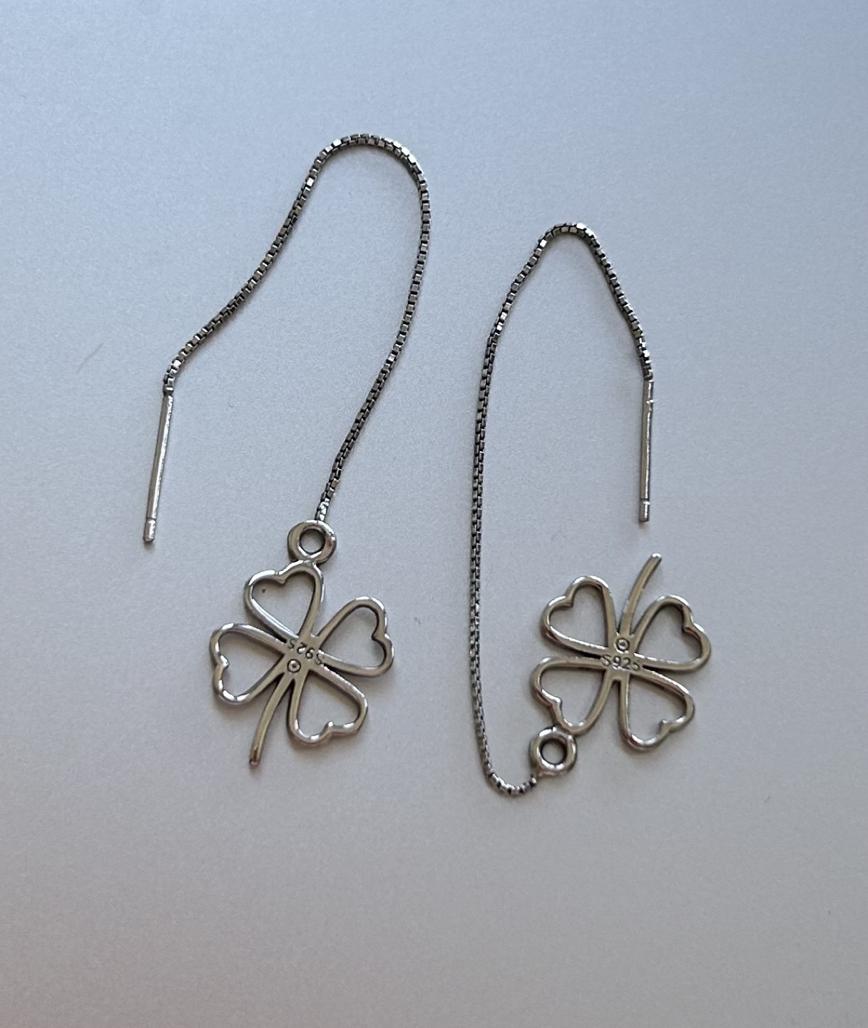 Silver Four-Leaf Clover Pull-Through Earrings - photo 2