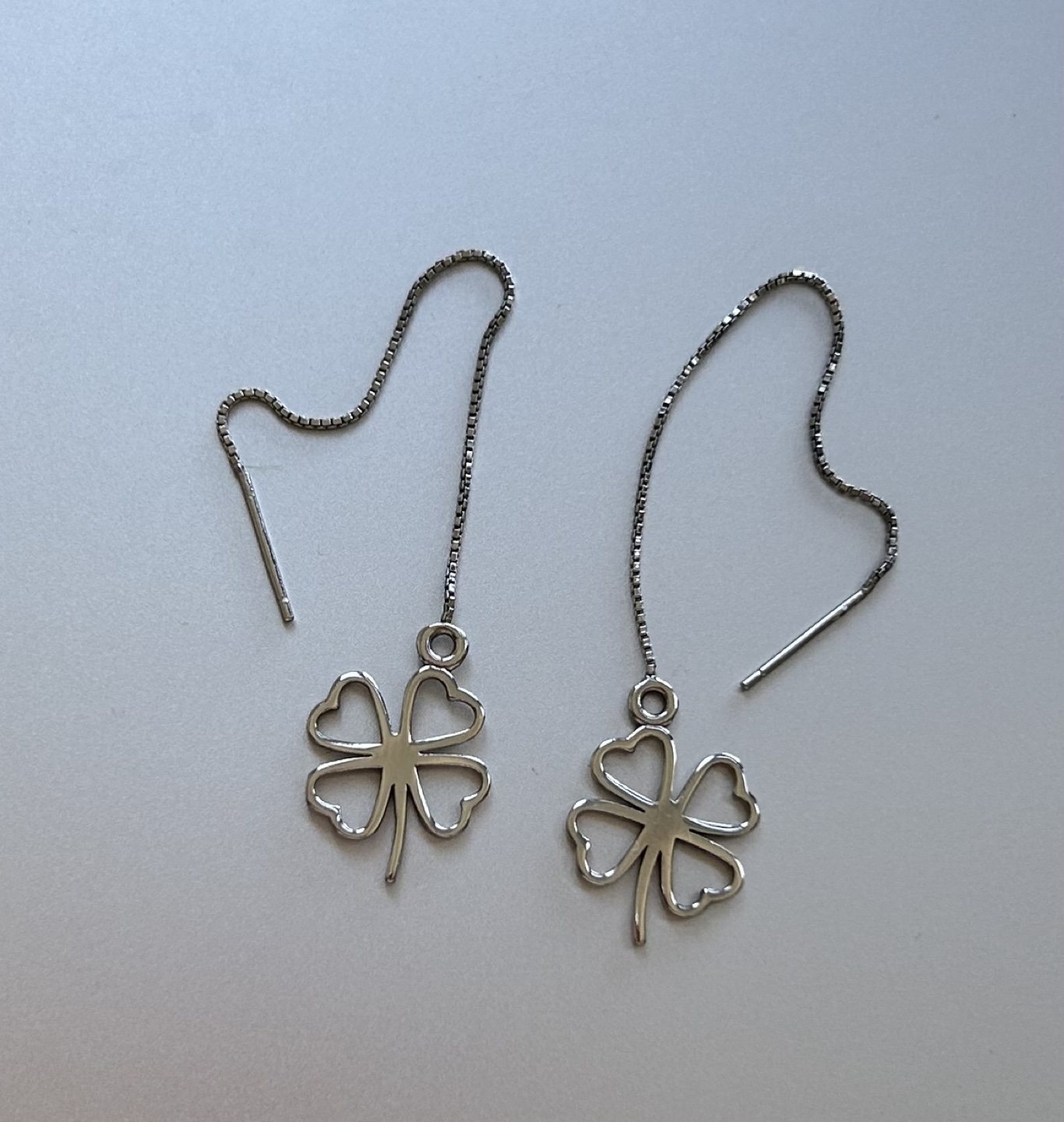 Silver Four-Leaf Clover Pull-Through Earrings