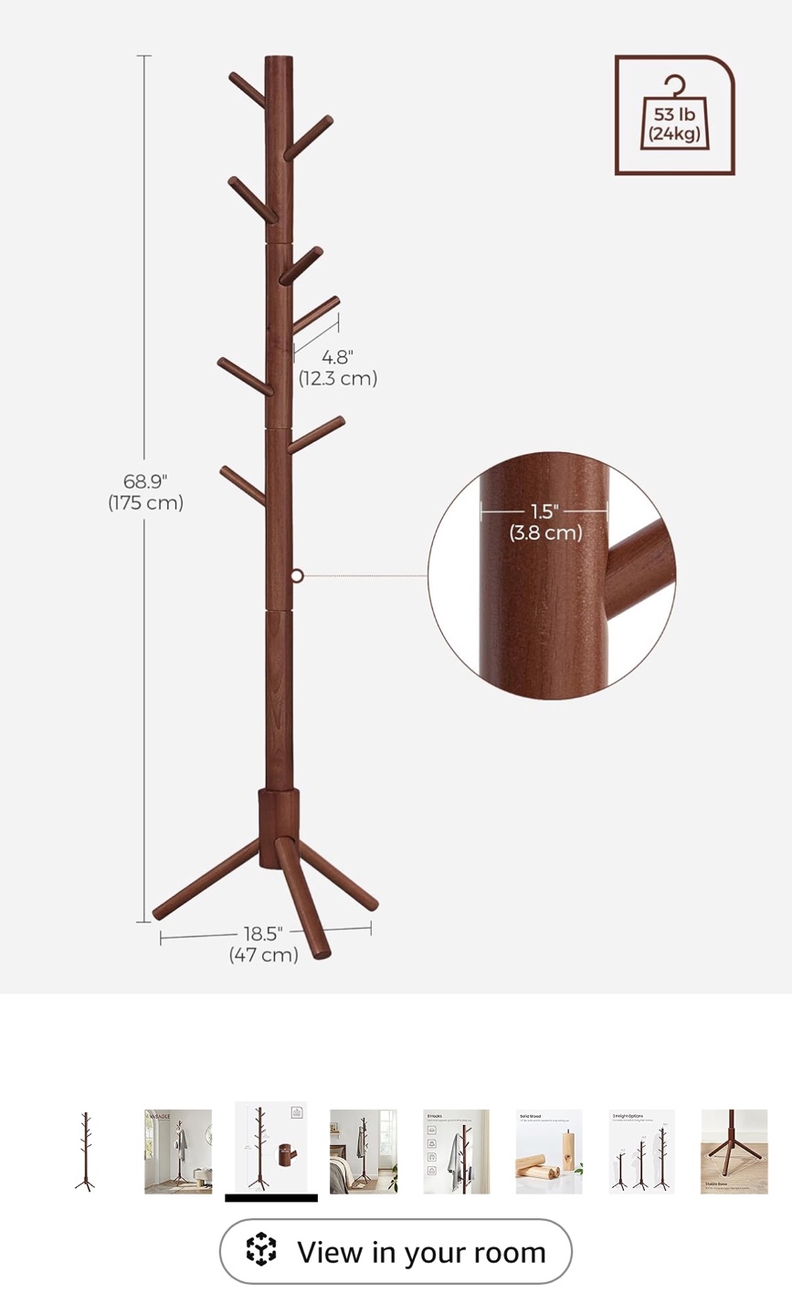 Wooden Coat Rack with 8 Hooks - Free-Standing - photo 2