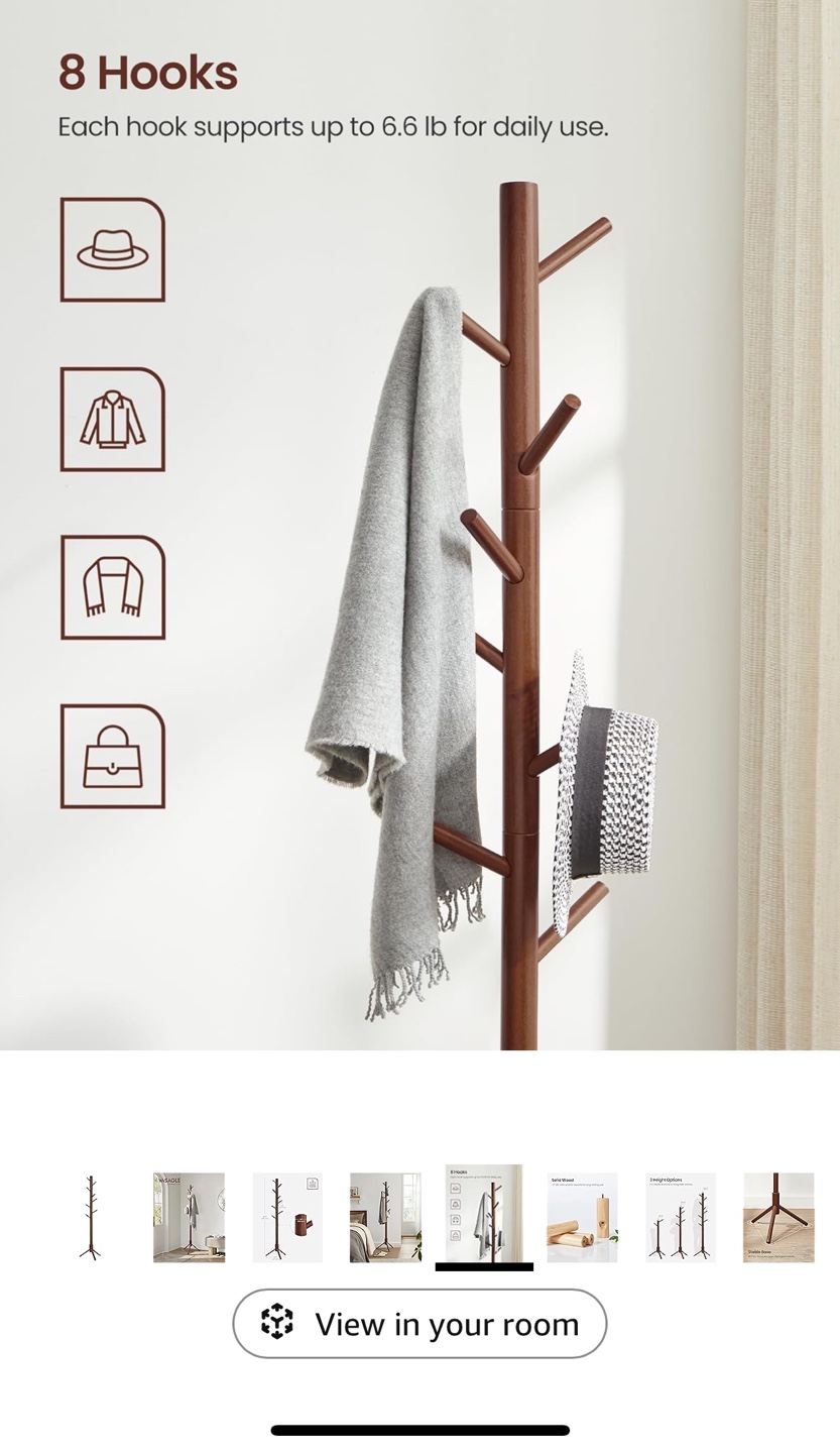 Wooden Coat Rack with 8 Hooks - Free-Standing - photo 3