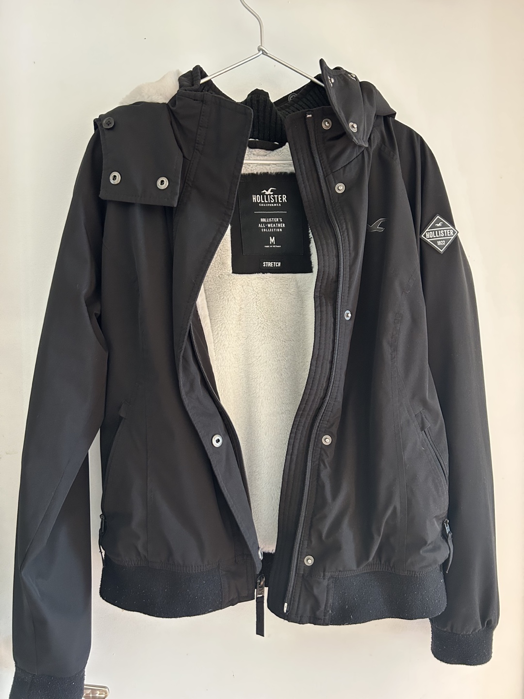 Hollister Co. Black Hooded Bomber Jacket - Size Medium - photo 2