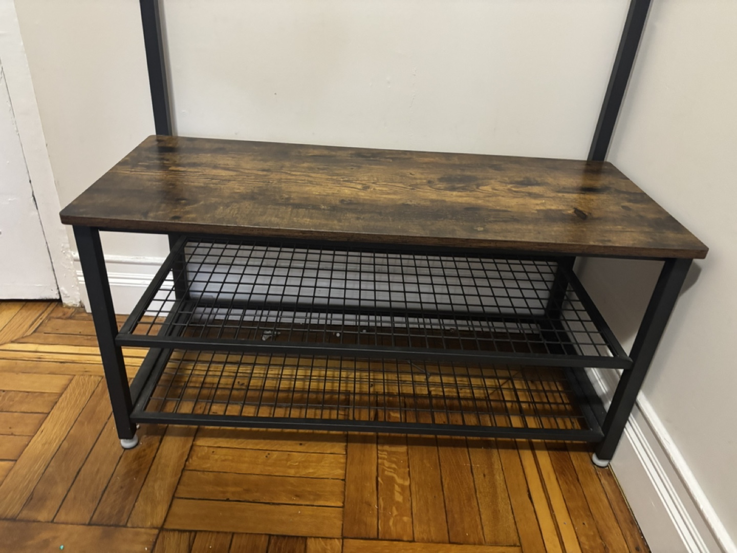 Industrial Entryway Bench with Hooks and Shoe Rack - photo 2