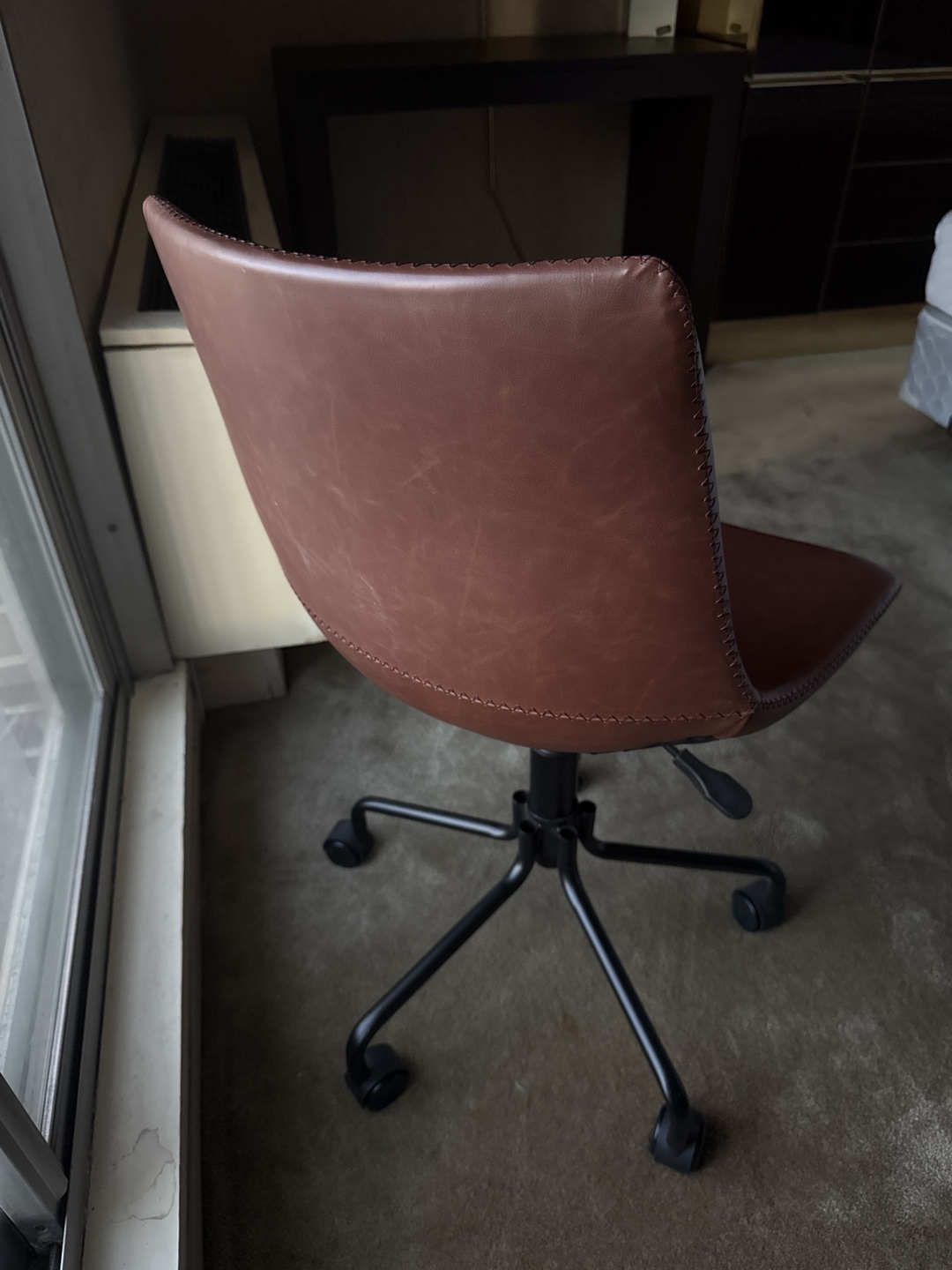 Brown Leather Office Chair with Wheels - photo 3