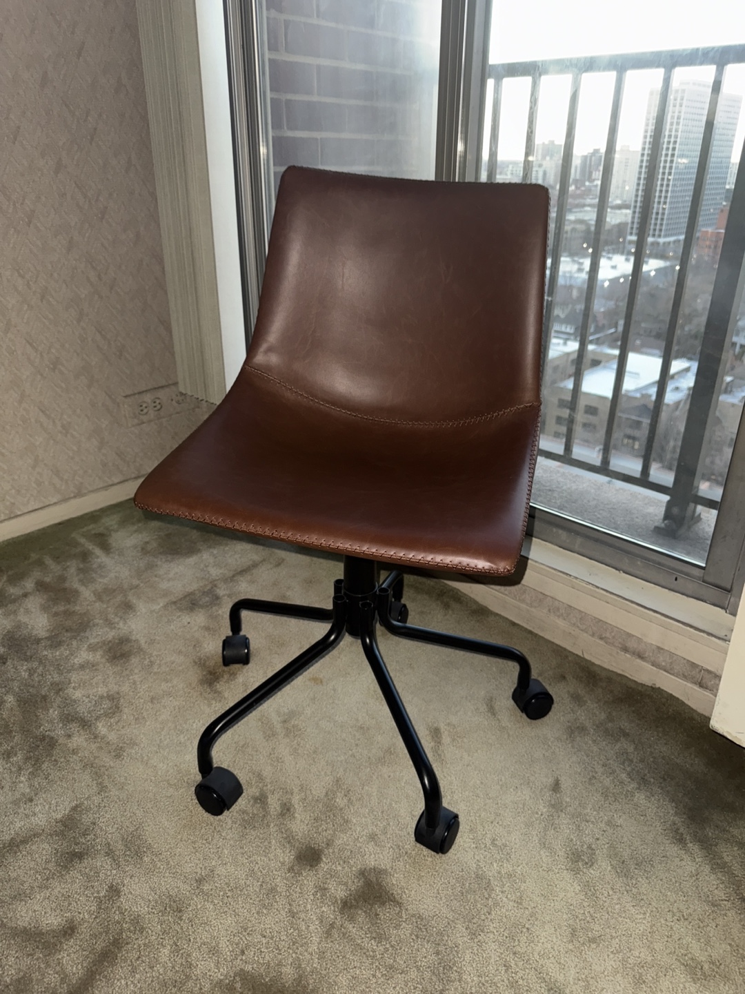 Brown Leather Office Chair with Wheels
