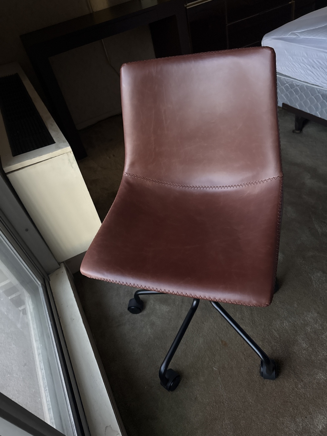 Brown Leather Office Chair with Wheels - photo 4