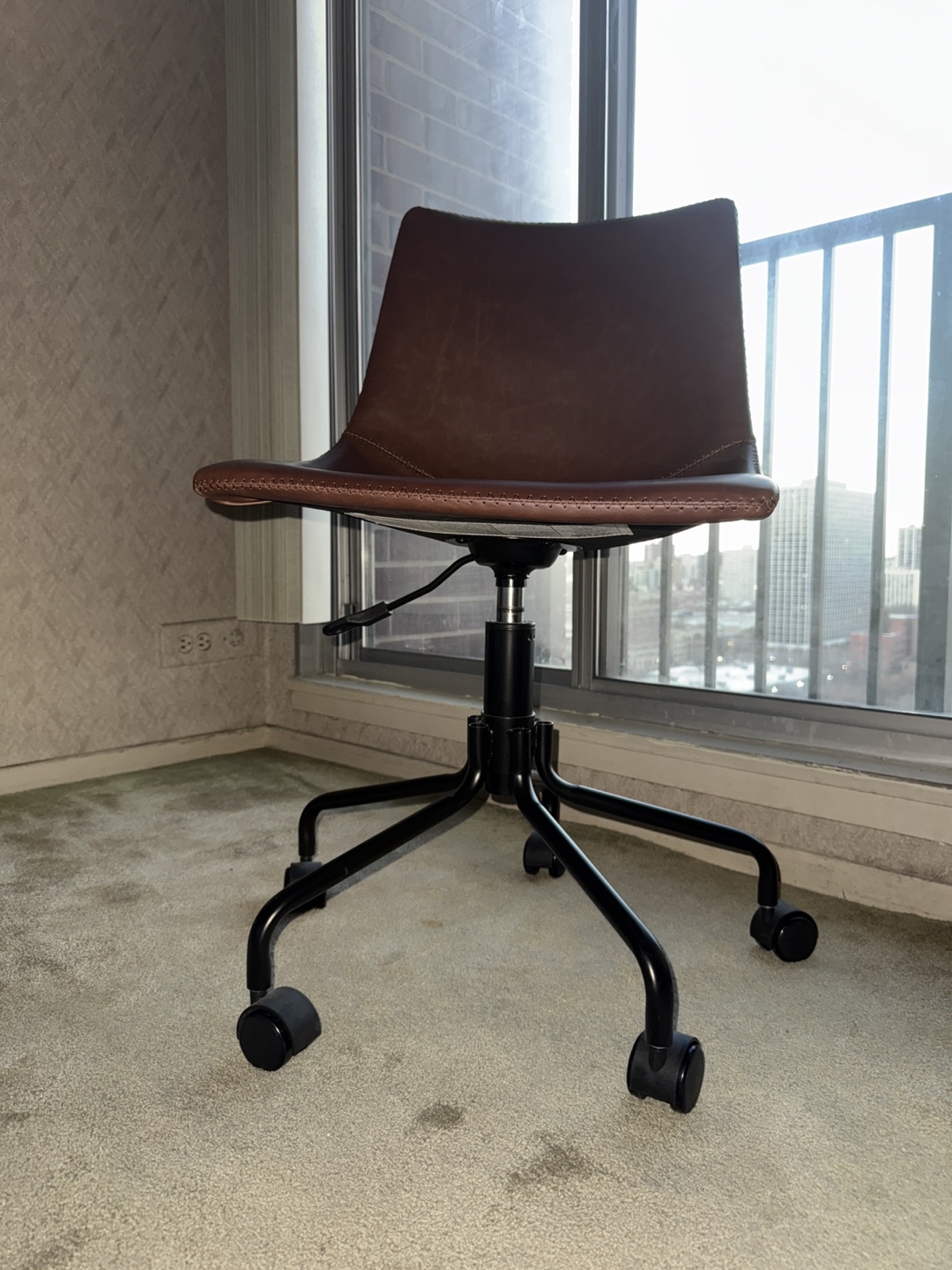 Brown Leather Office Chair with Wheels - photo 2