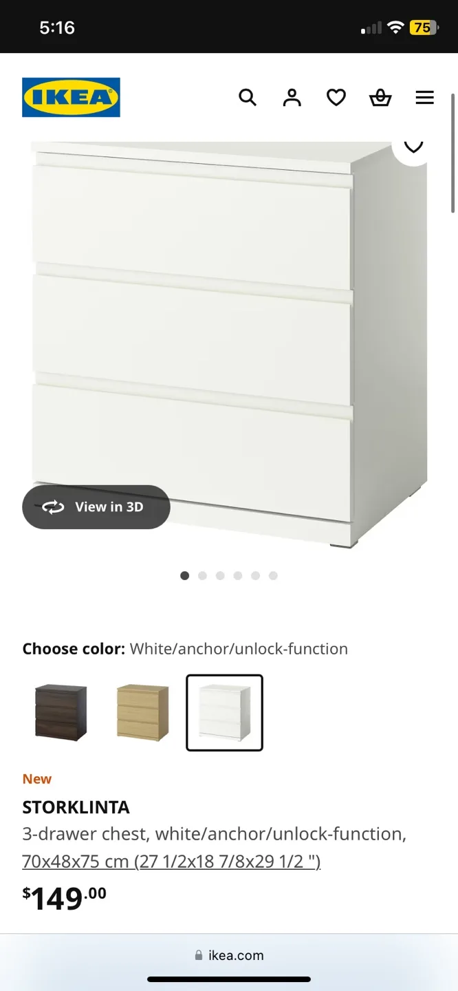 IKEA STORKLINTA 3-Drawer Chest - White image indicator(2)