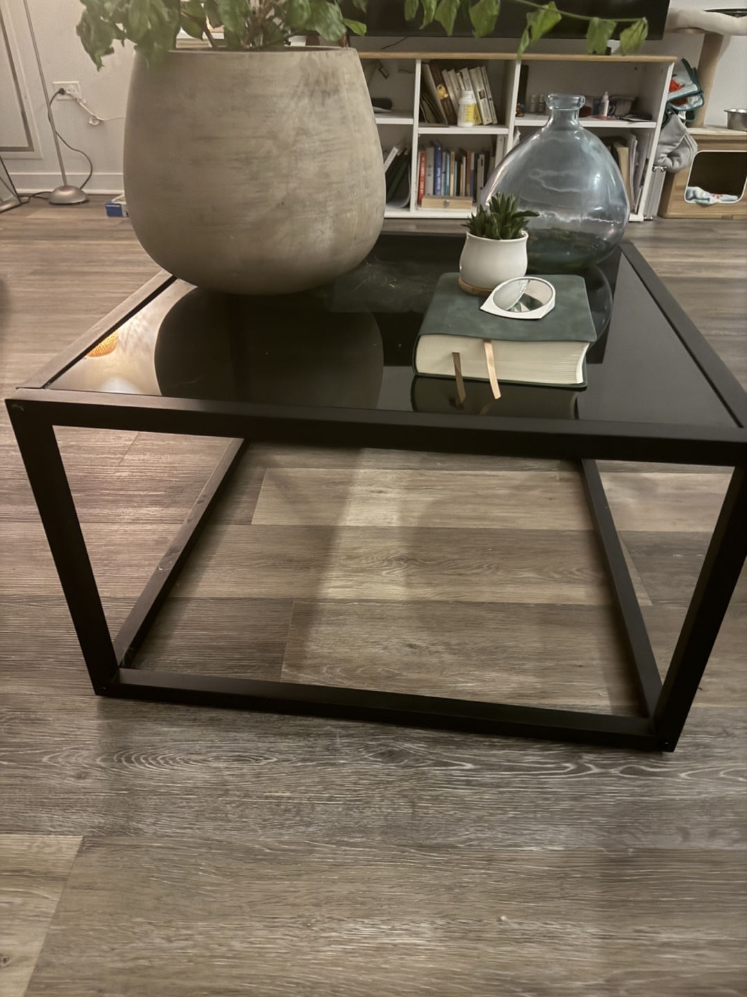 Black Glass Top Coffee Table with Metal Frame - photo 2