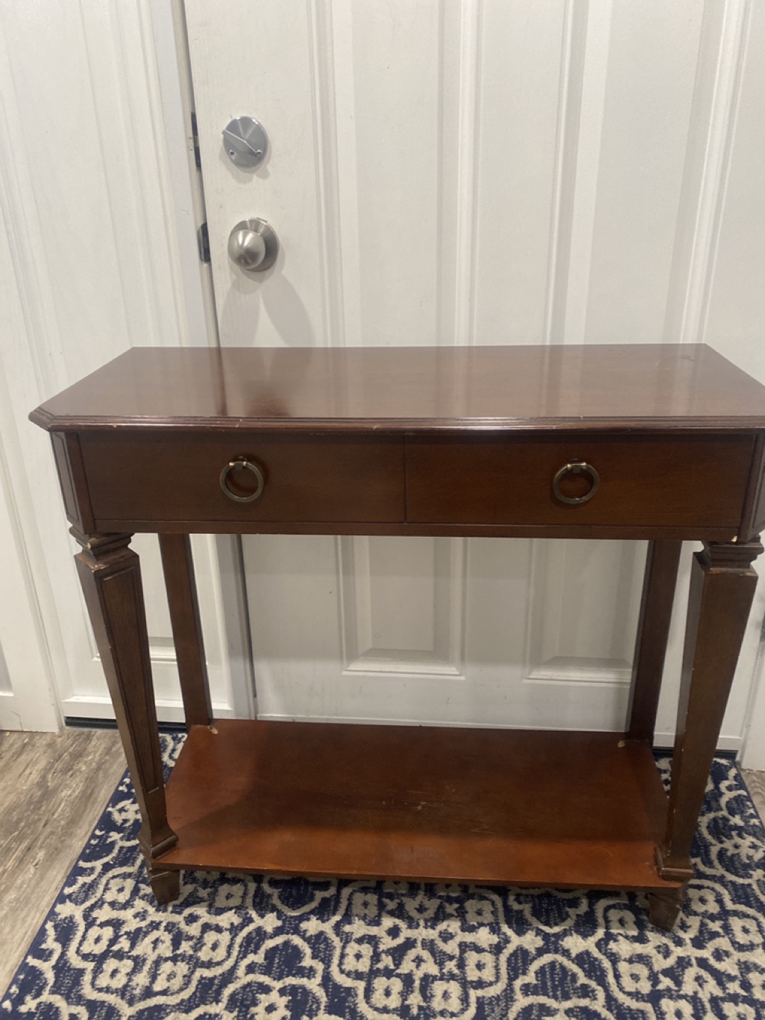 Dark Brown Wooden Console Table with Two Drawers
