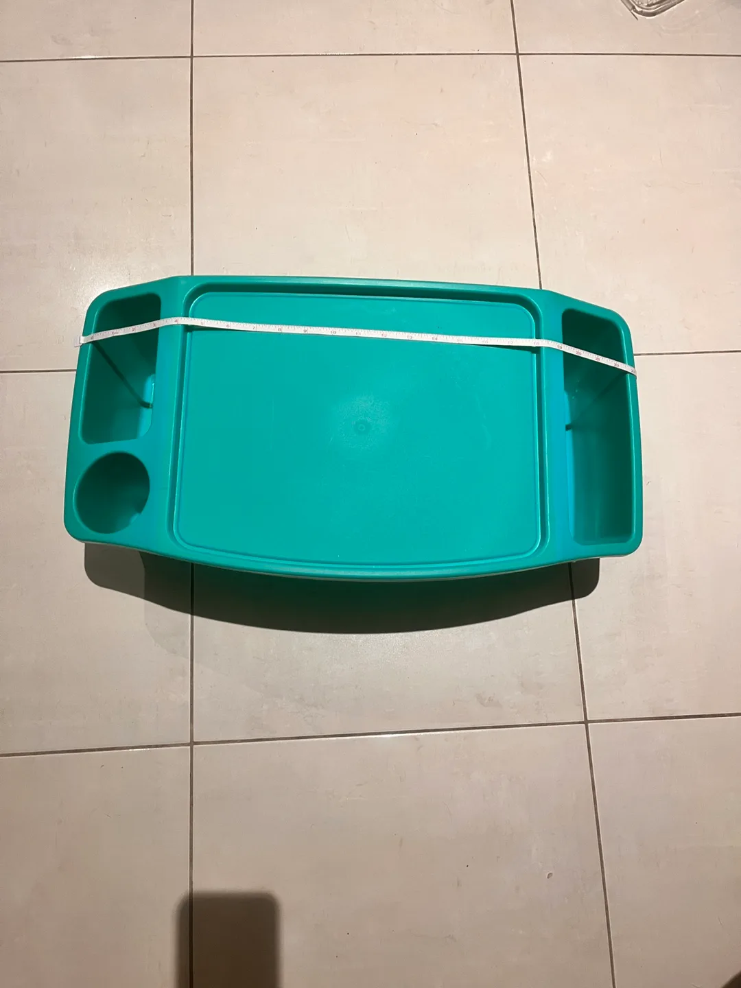 Teal Plastic Overbed Table with Cup Holder image indicator(2)