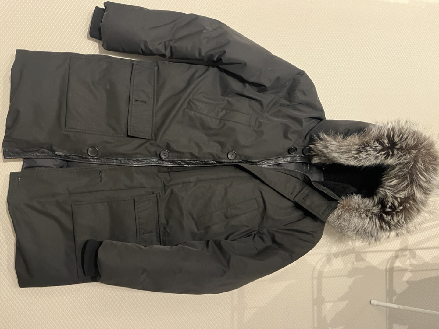 Mackage Men's Black Down-Filled Parka with Fur Trimmed Hood