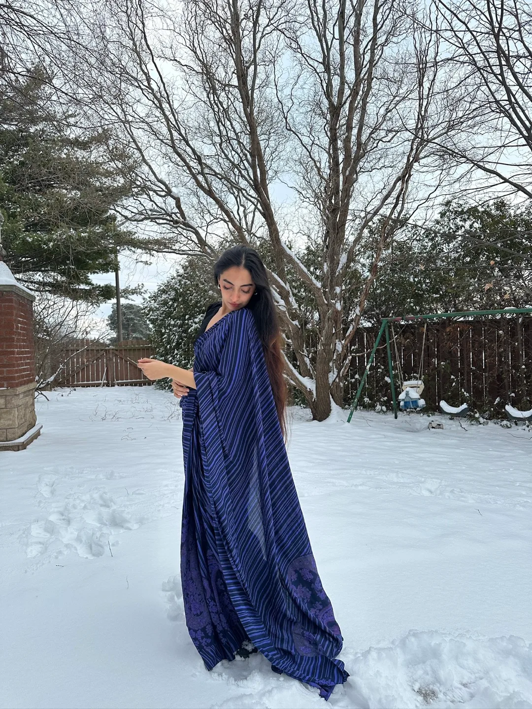 Gorgeous Purple and Black Striped Saree thumbnail