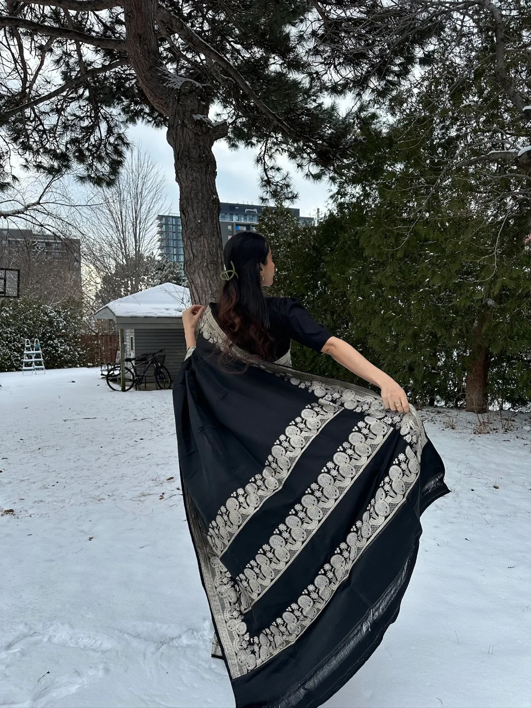 Black and Silver Banarasi Silk Saree ( ready to wear pleats) thumbnail