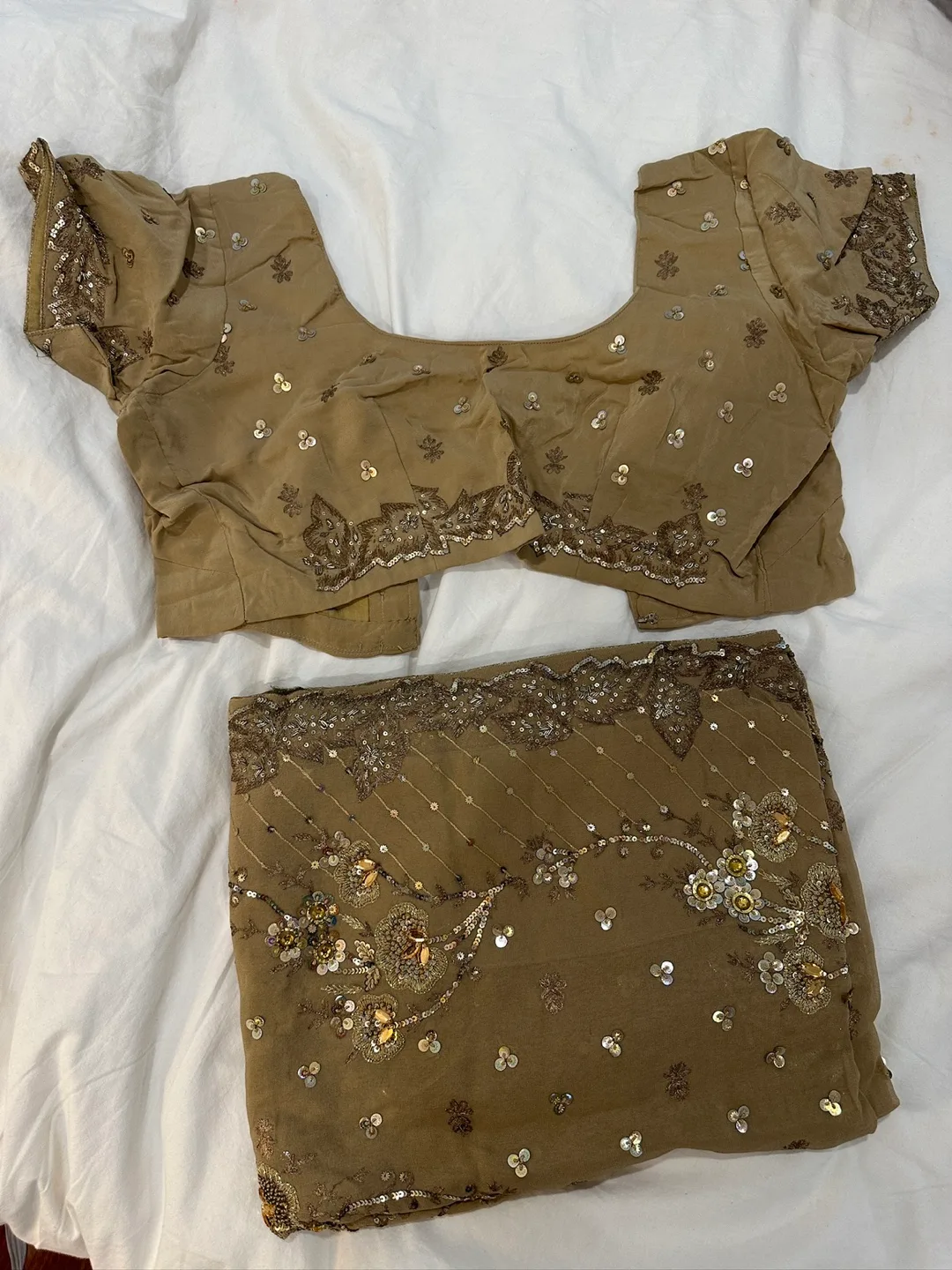 Brown heavy embellished saree with blouse thumbnail