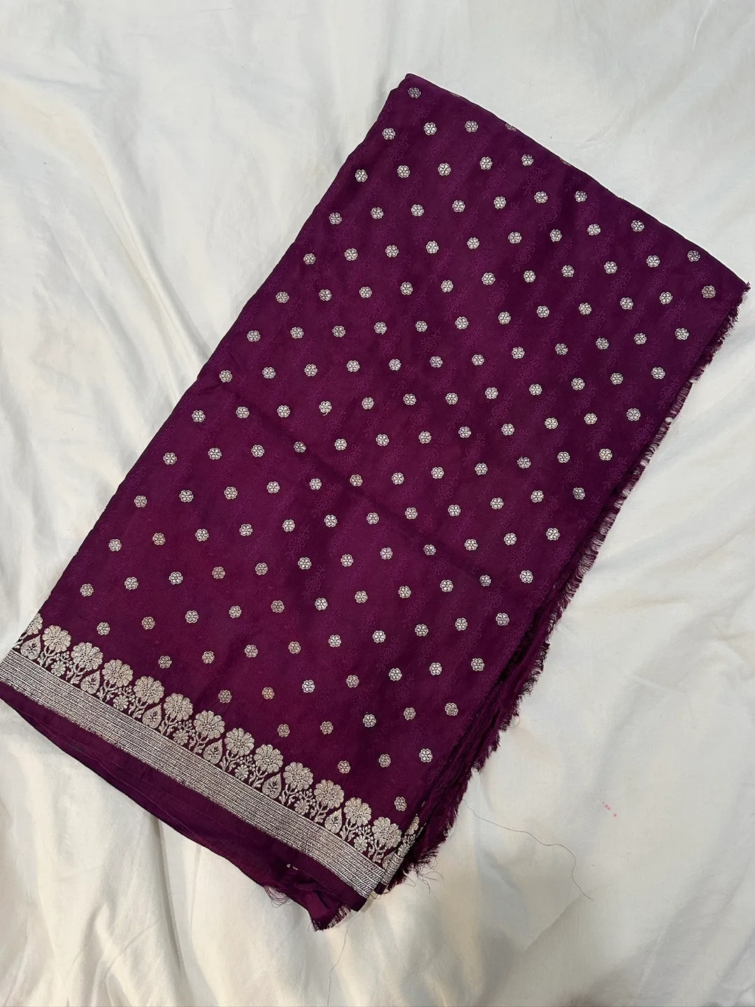 Purple Banarasi Silk Fabric with Silver Floral Pattern thumbnail