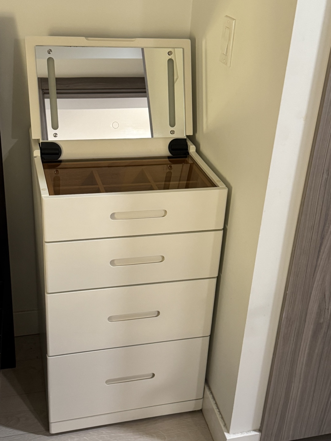 LED Vanity with Seat Mirror and Storage