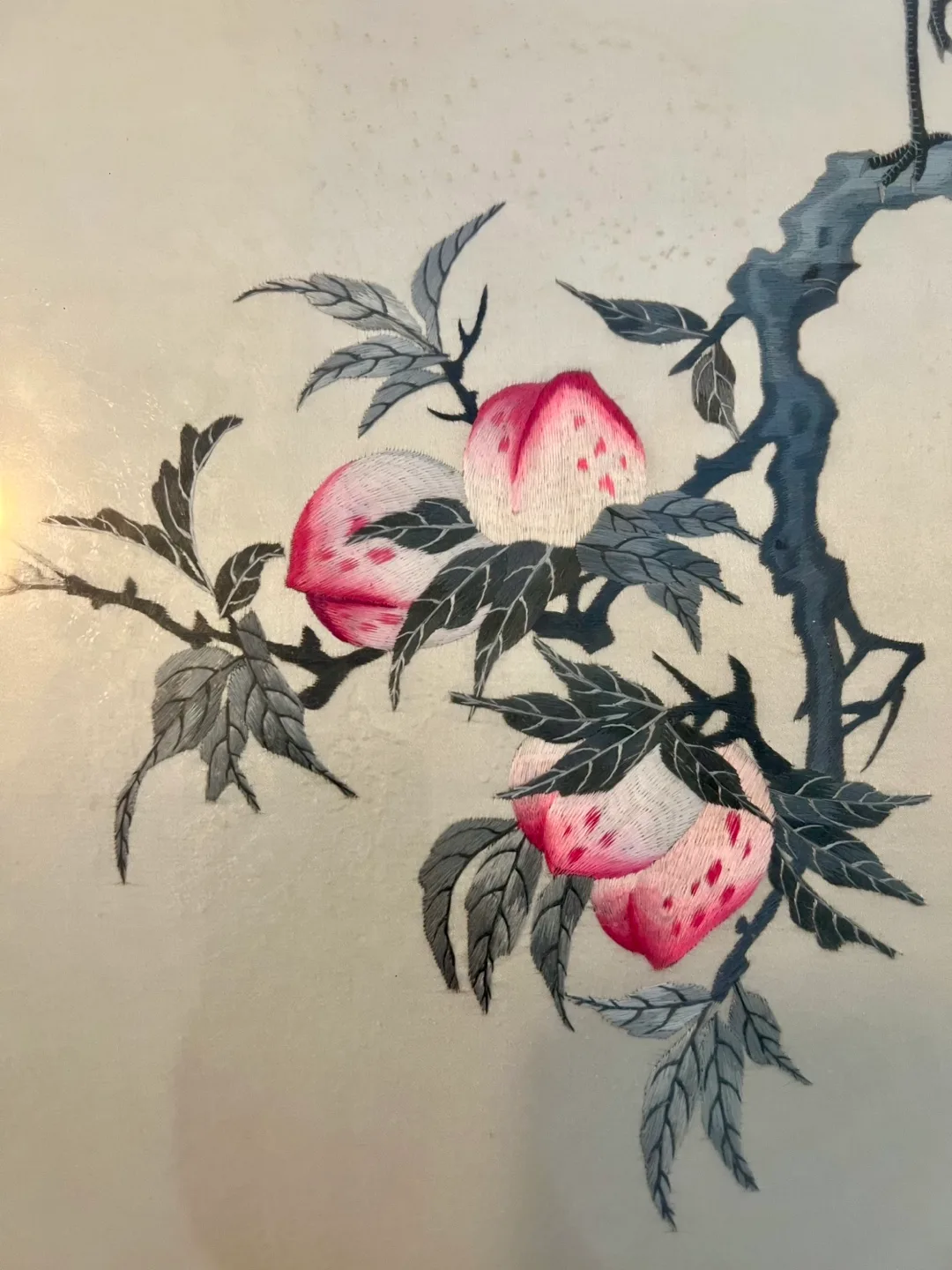 Vintage Chinese framed silk hand embroidered tapestry, with bird image indicator(4)