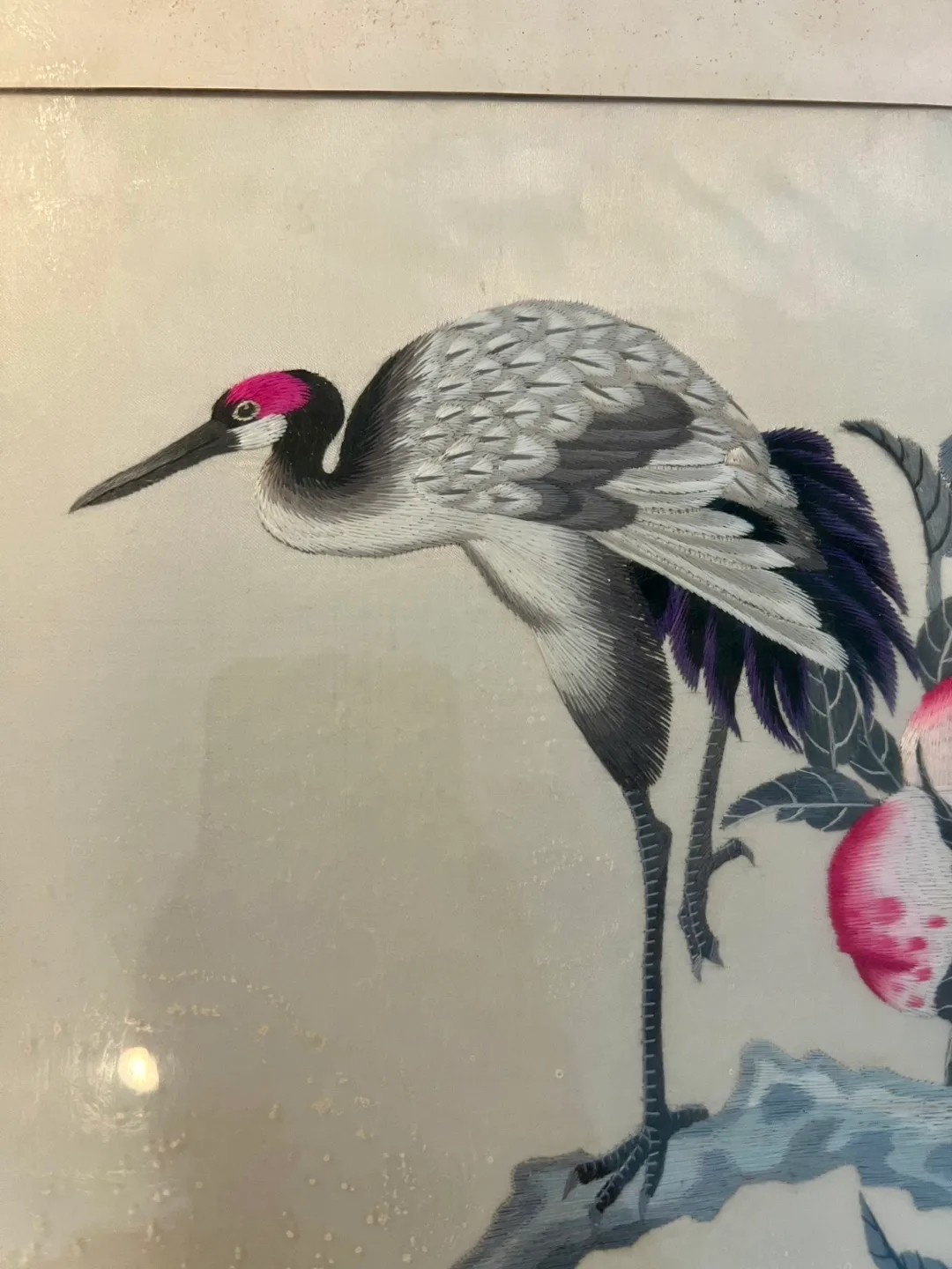 Vintage Chinese framed silk hand embroidered tapestry, with bird image indicator(2)