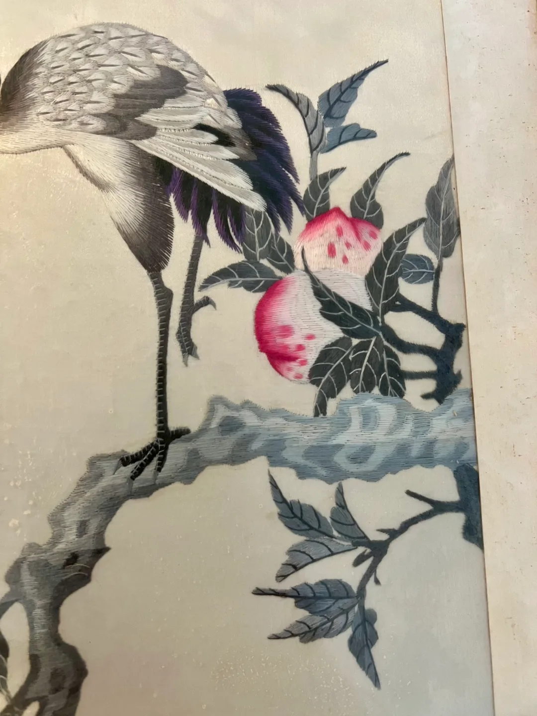 Vintage Chinese framed silk hand embroidered tapestry, with bird image indicator(3)