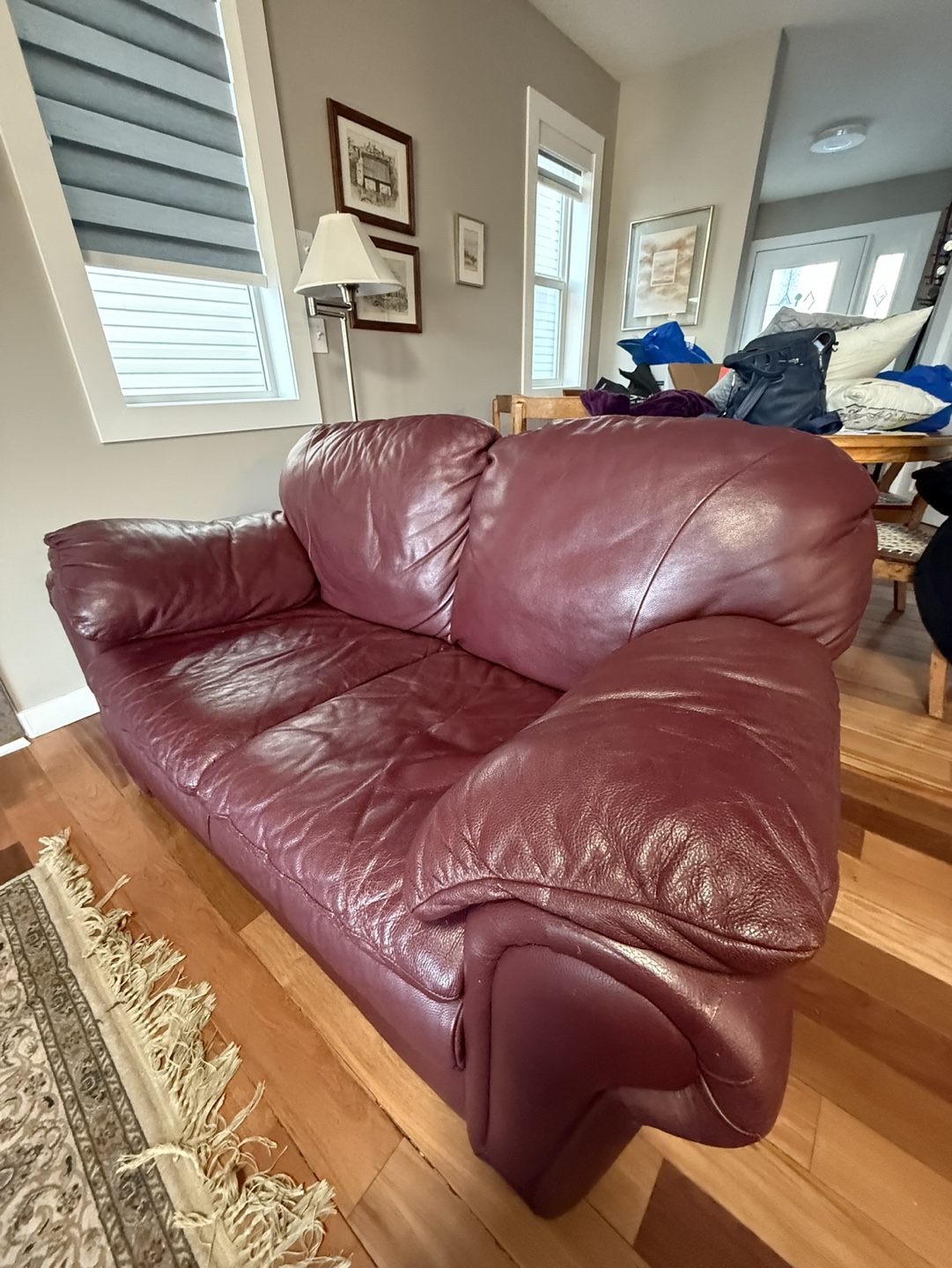 Burgundy Leather Sofa and Loveseat Set
