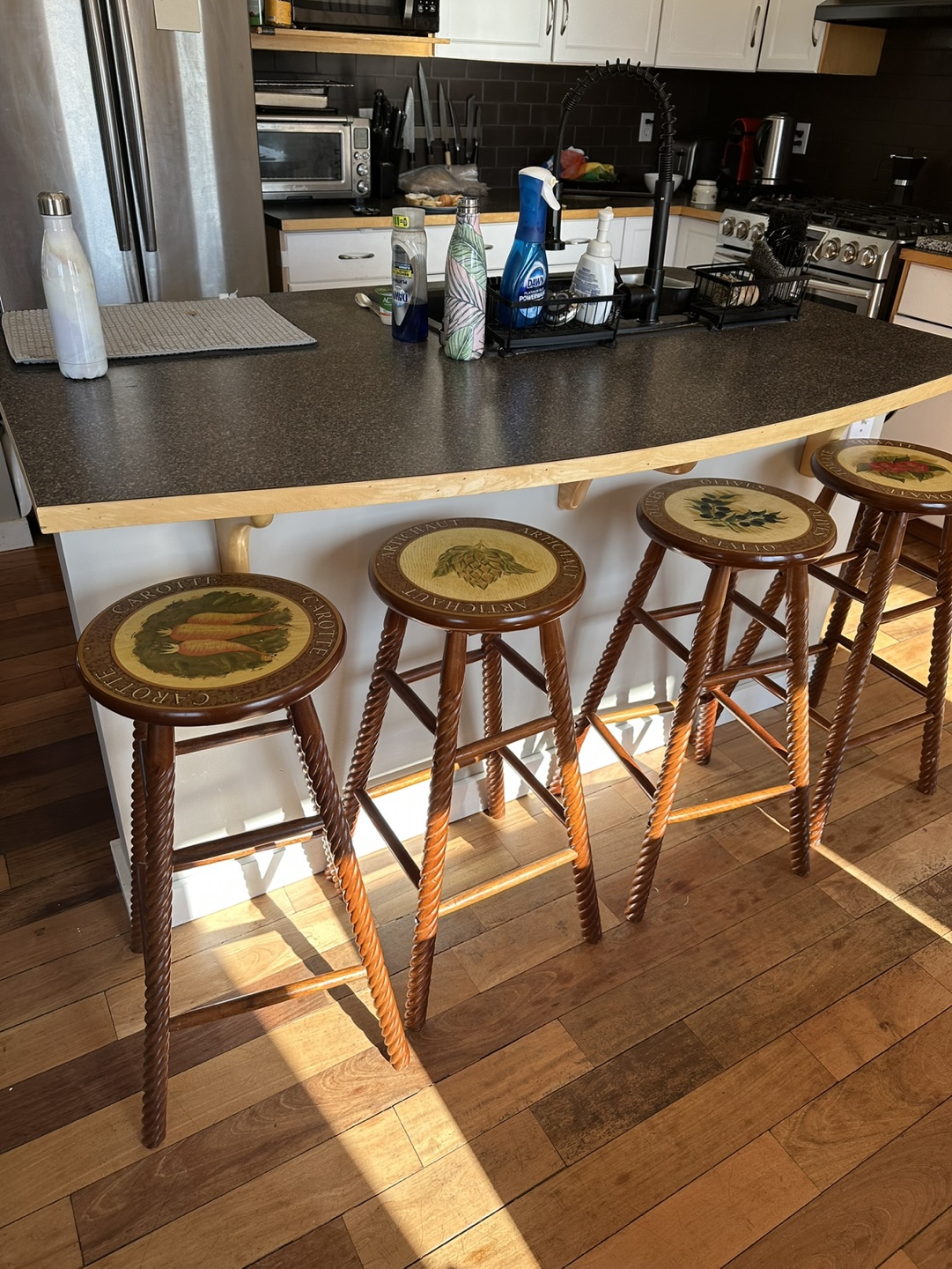 Set of Four Wooden Kitchen Stools