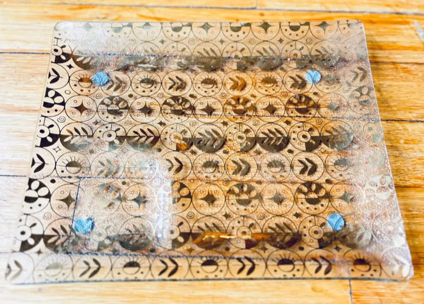 Decorative Glass Tray with Gold-Tone Etchings, Like New image indicator(2)