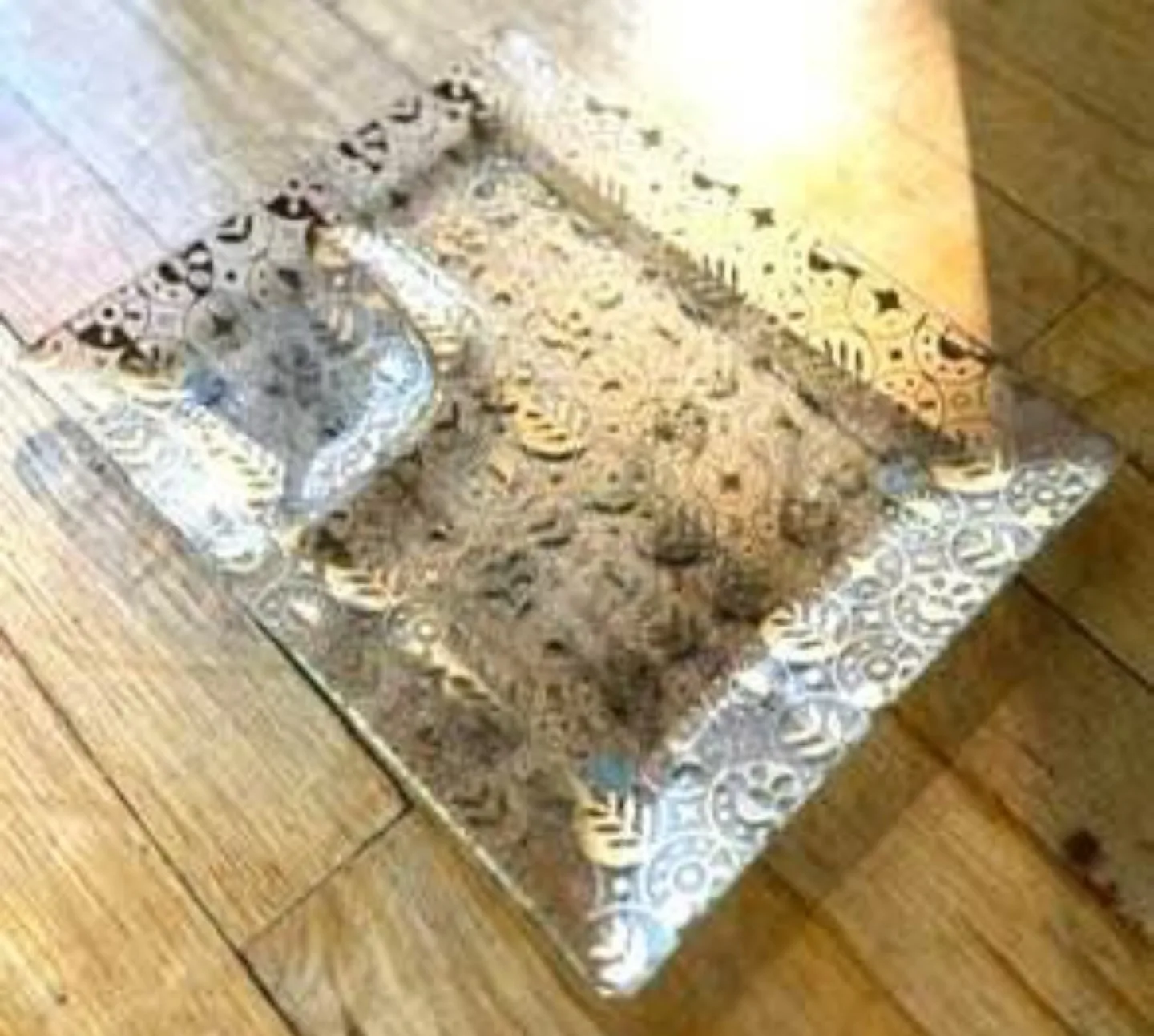 Decorative Glass Tray with Gold-Tone Etchings, Like New image indicator(4)