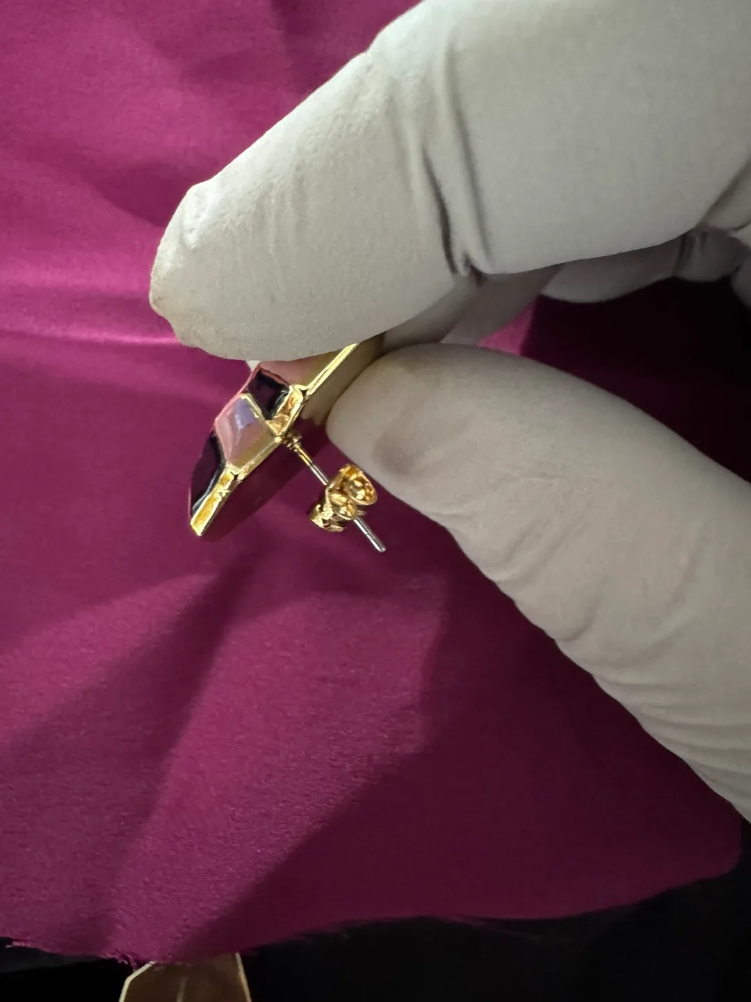 14K Plated Geometric Heart Stud Earrings Pink Black Enameling image indicator(3)