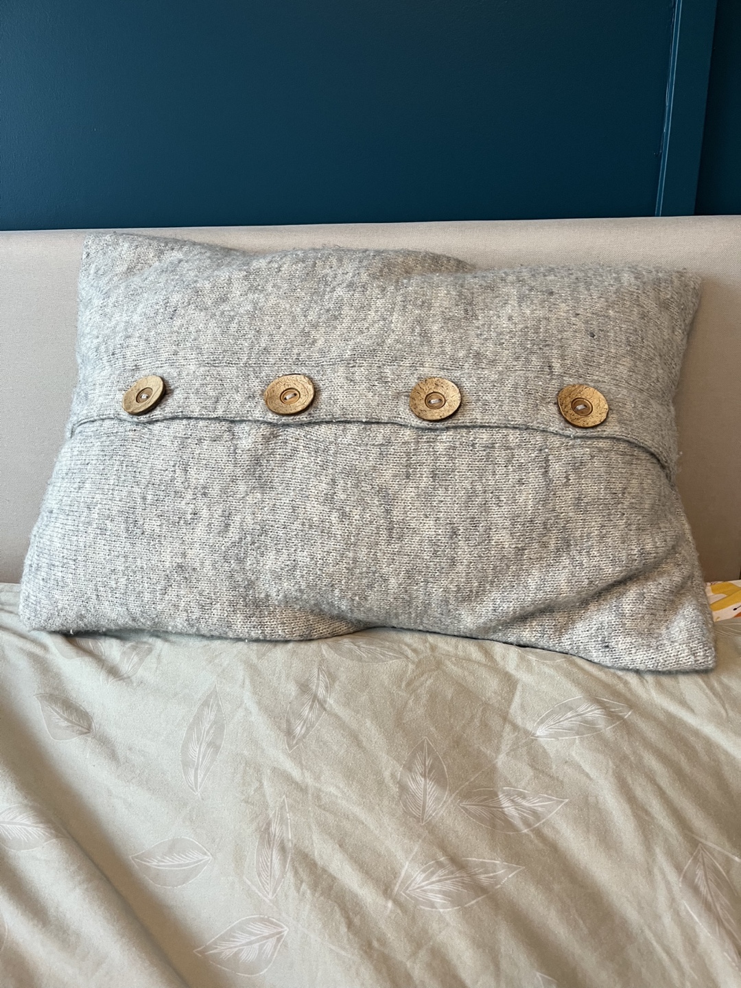 Grey Knit Cushion Cover with Wooden Buttons
