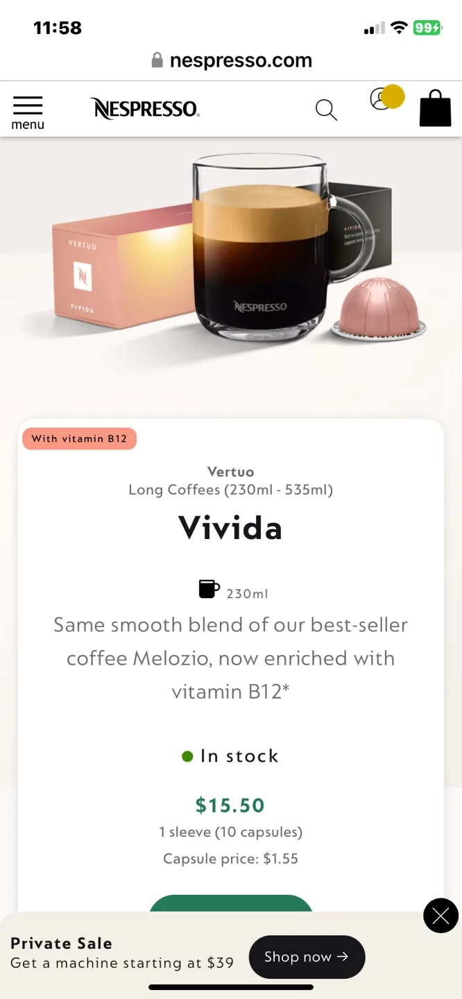 Nespresso Vertuo $1/pod , or $25 for all thumbnail