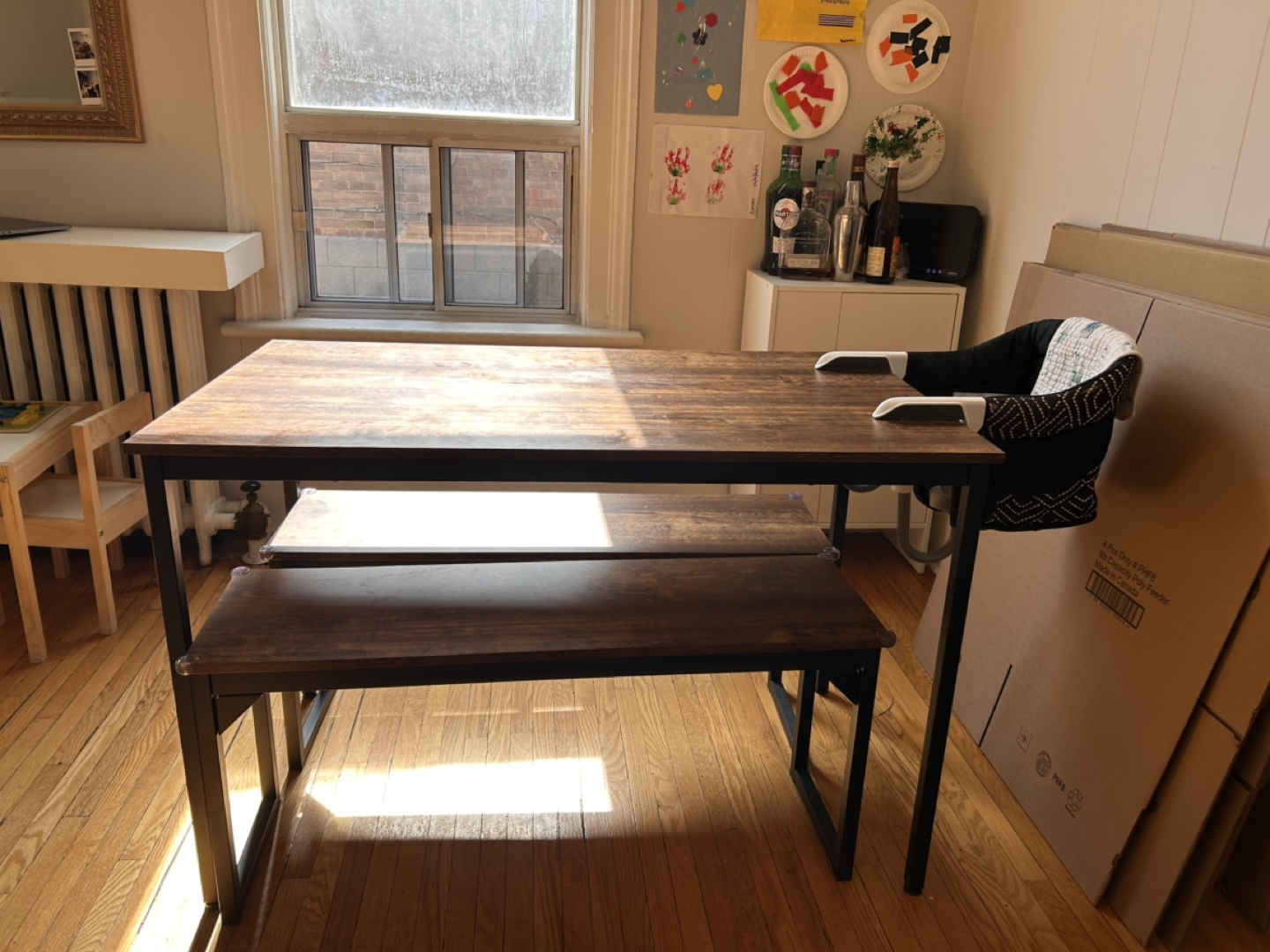Rustic Brown Dining Table Set with Bench