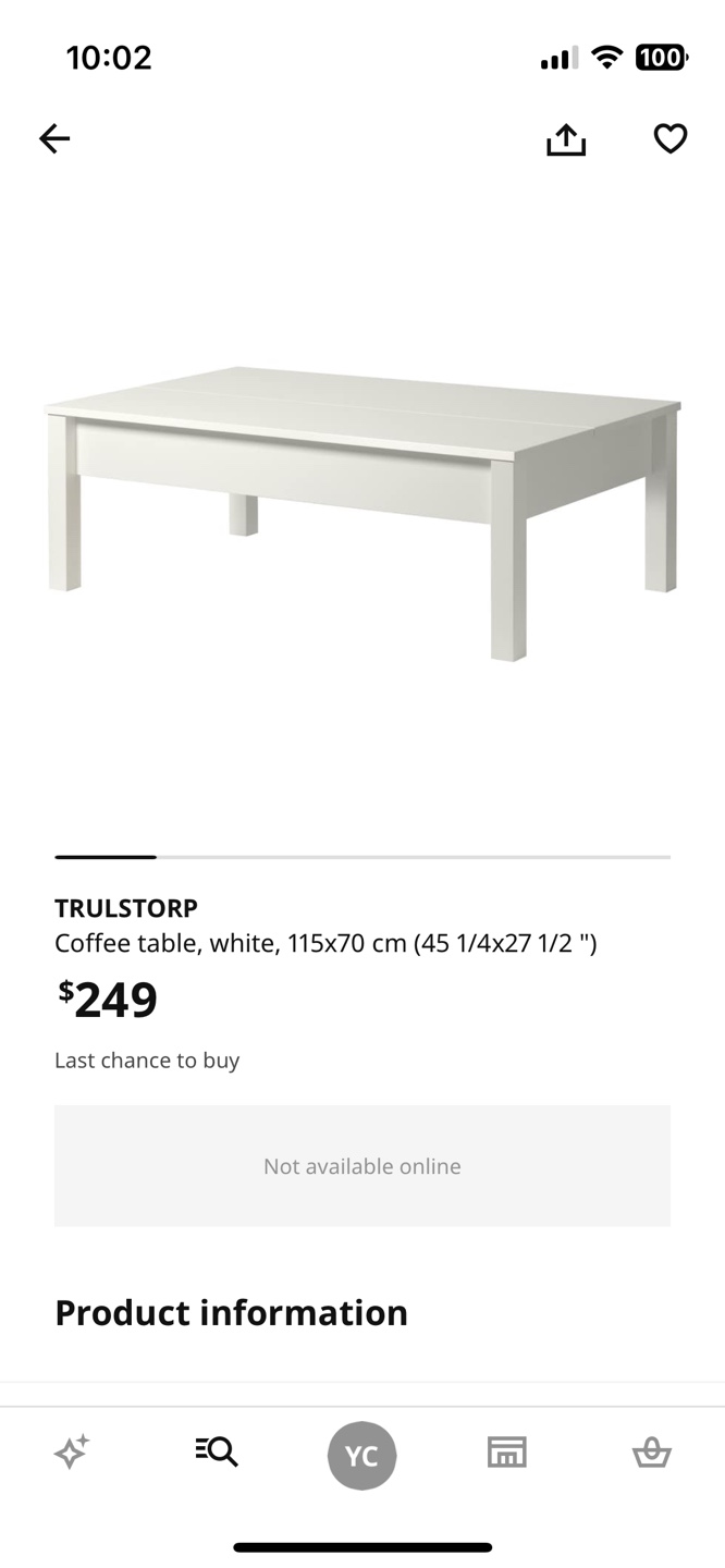 IKEA TRULLSTORP Lift-Top Coffee Table - White