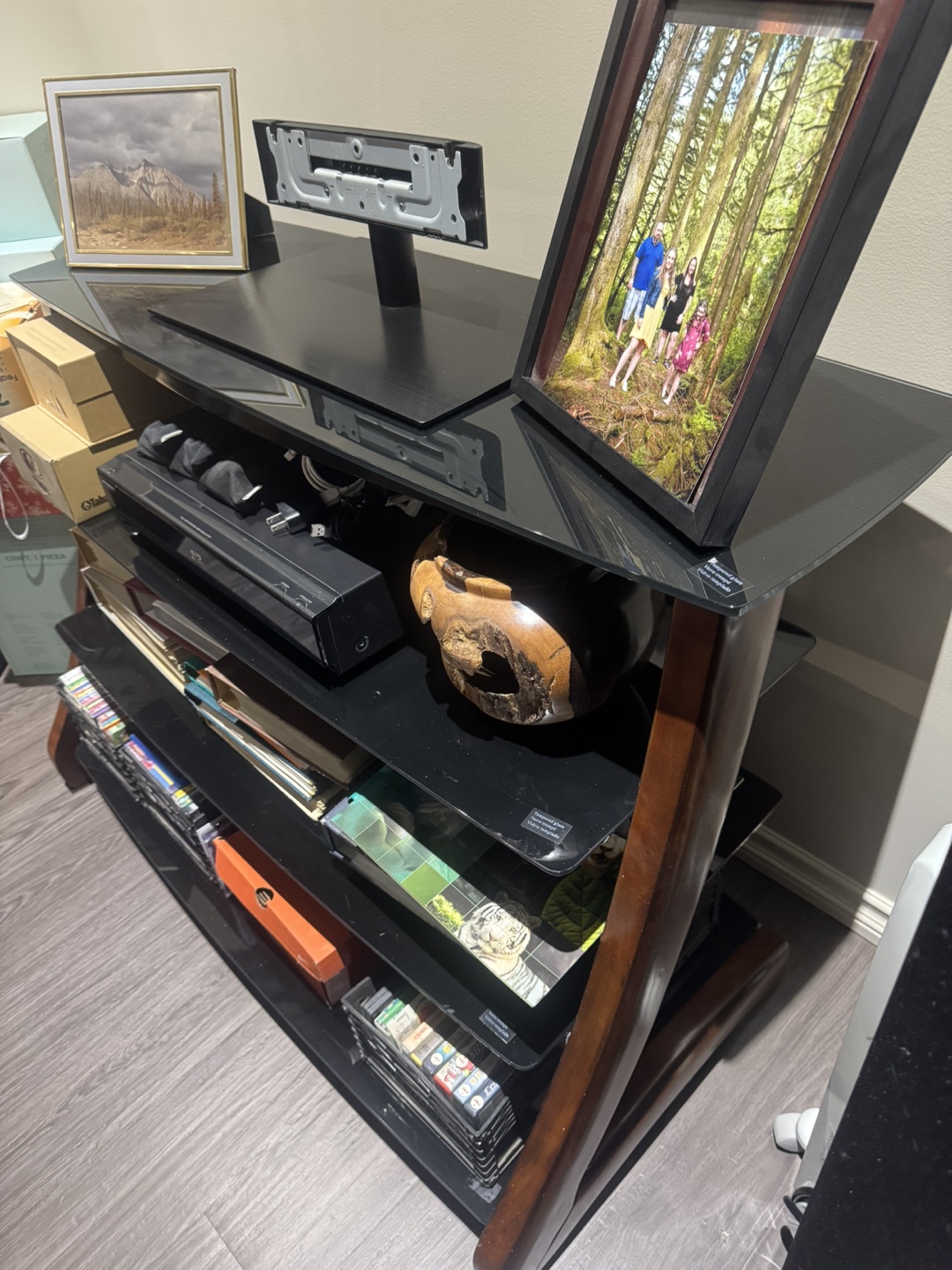 Entertainment Centre Wood and Glass Shelves
